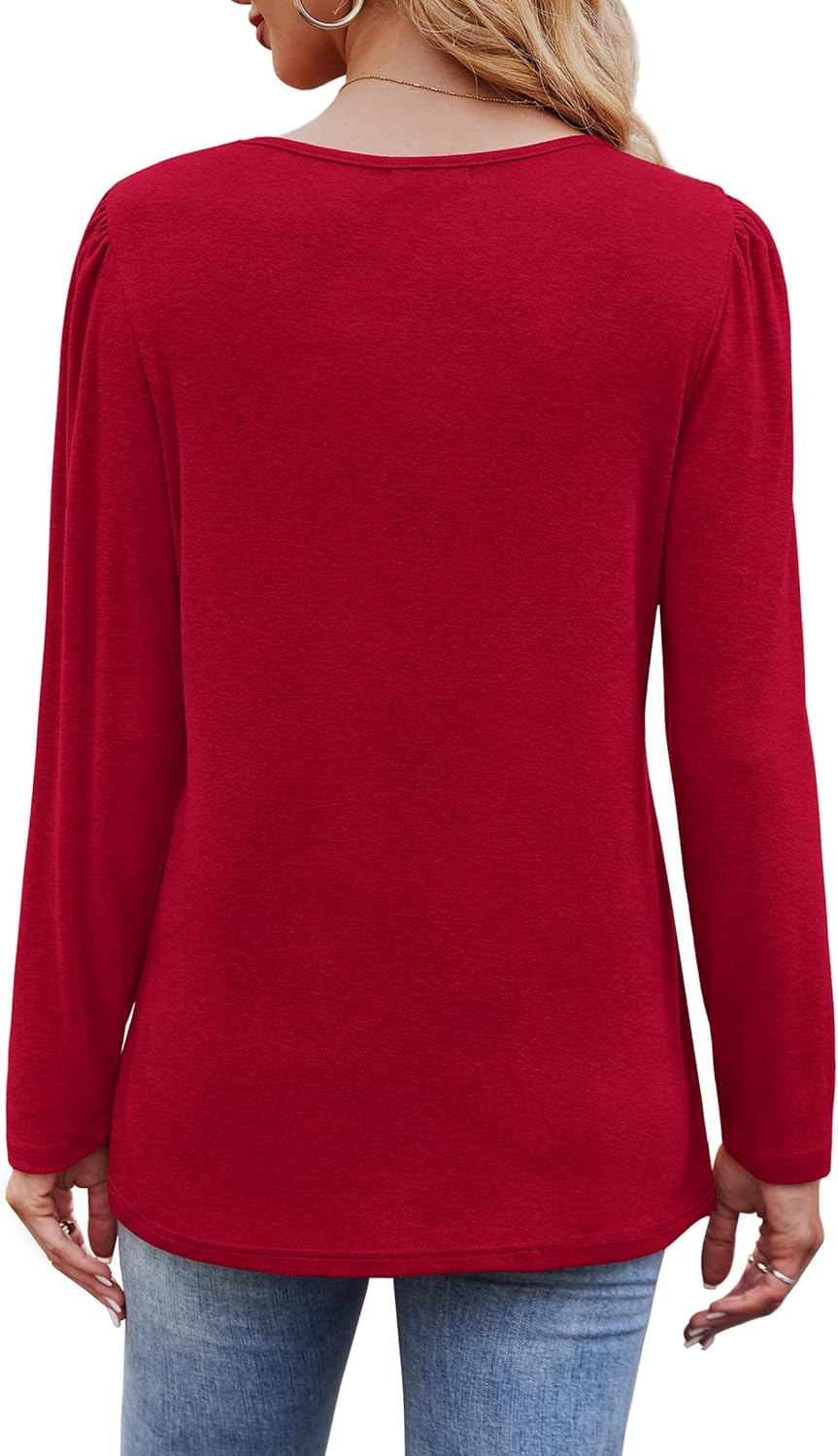 Long Sleeve Shirts for Women Dressy Casual Blouses Trendy Pleated Tunic Tops - Picture 104 of 144