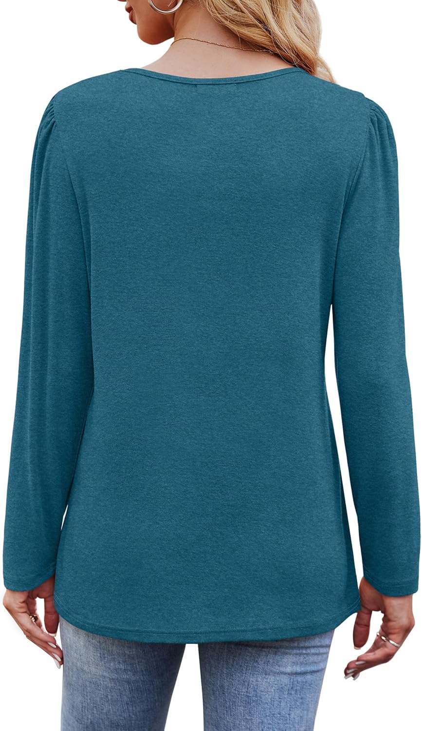 Long Sleeve Shirts for Women Dressy Casual Blouses Trendy Pleated Tunic Tops - Picture 109 of 144