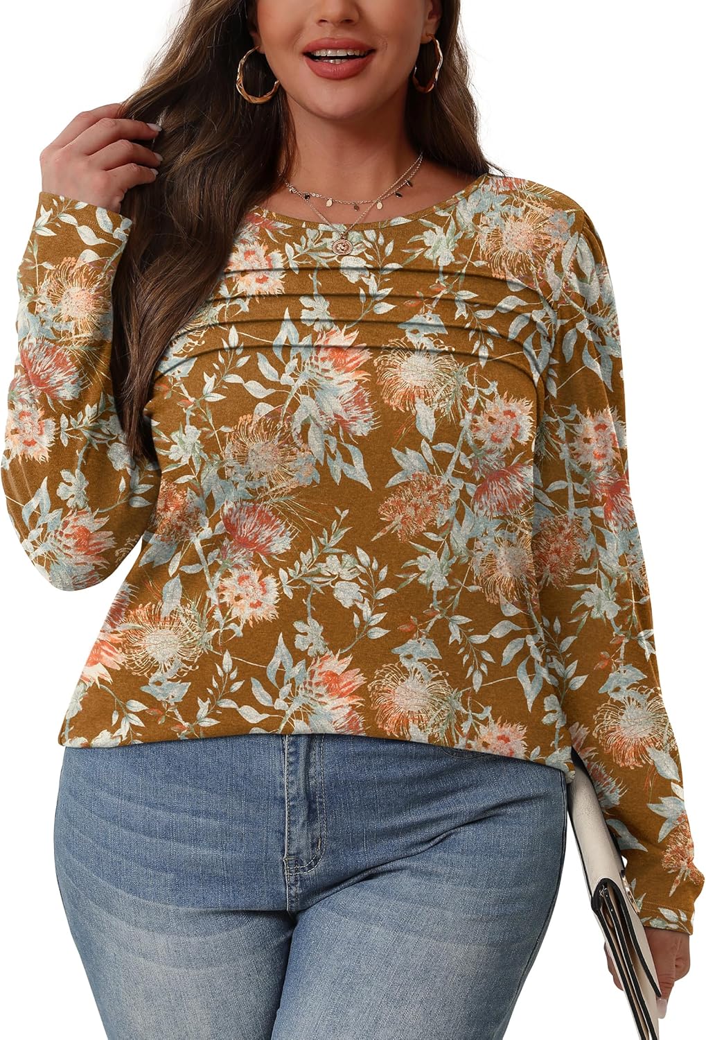 Long Sleeve Shirts for Women Dressy Casual Blouses Trendy Pleated Tunic Tops - Picture 112 of 144