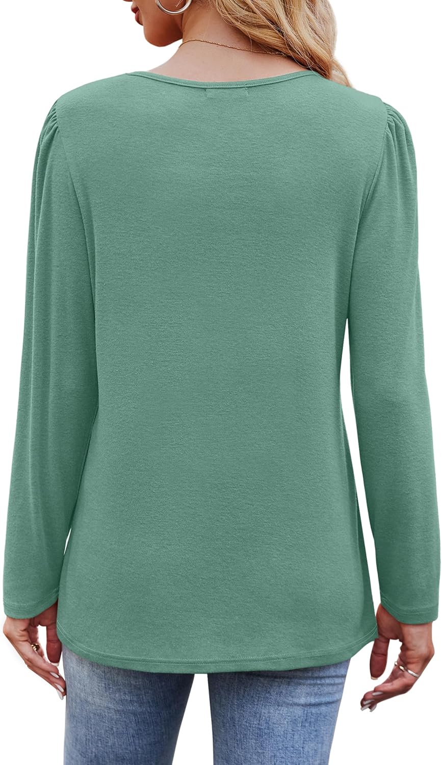 Long Sleeve Shirts for Women Dressy Casual Blouses Trendy Pleated Tunic Tops - Picture 119 of 144