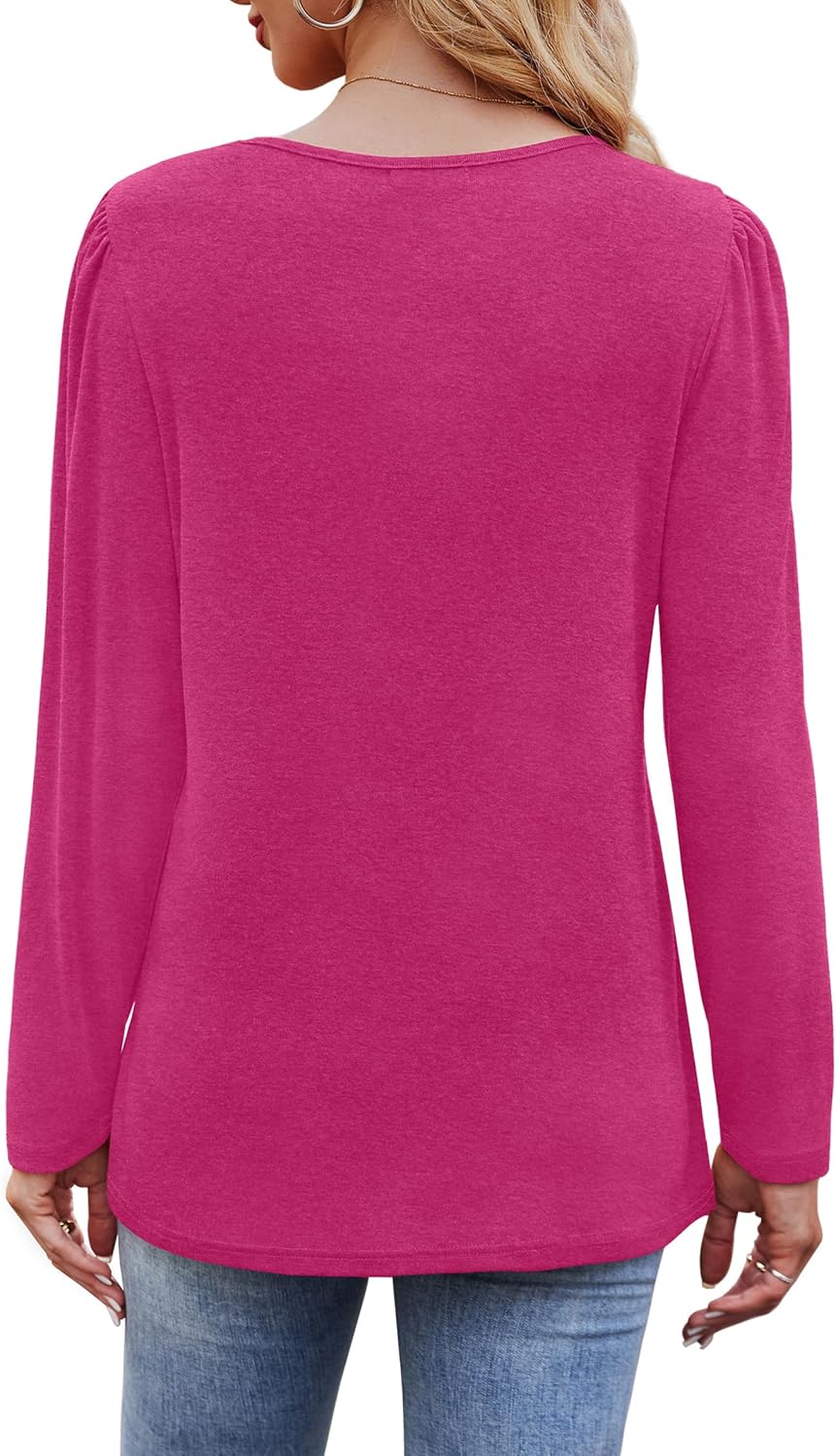 Long Sleeve Shirts for Women Dressy Casual Blouses Trendy Pleated Tunic Tops - Picture 124 of 144