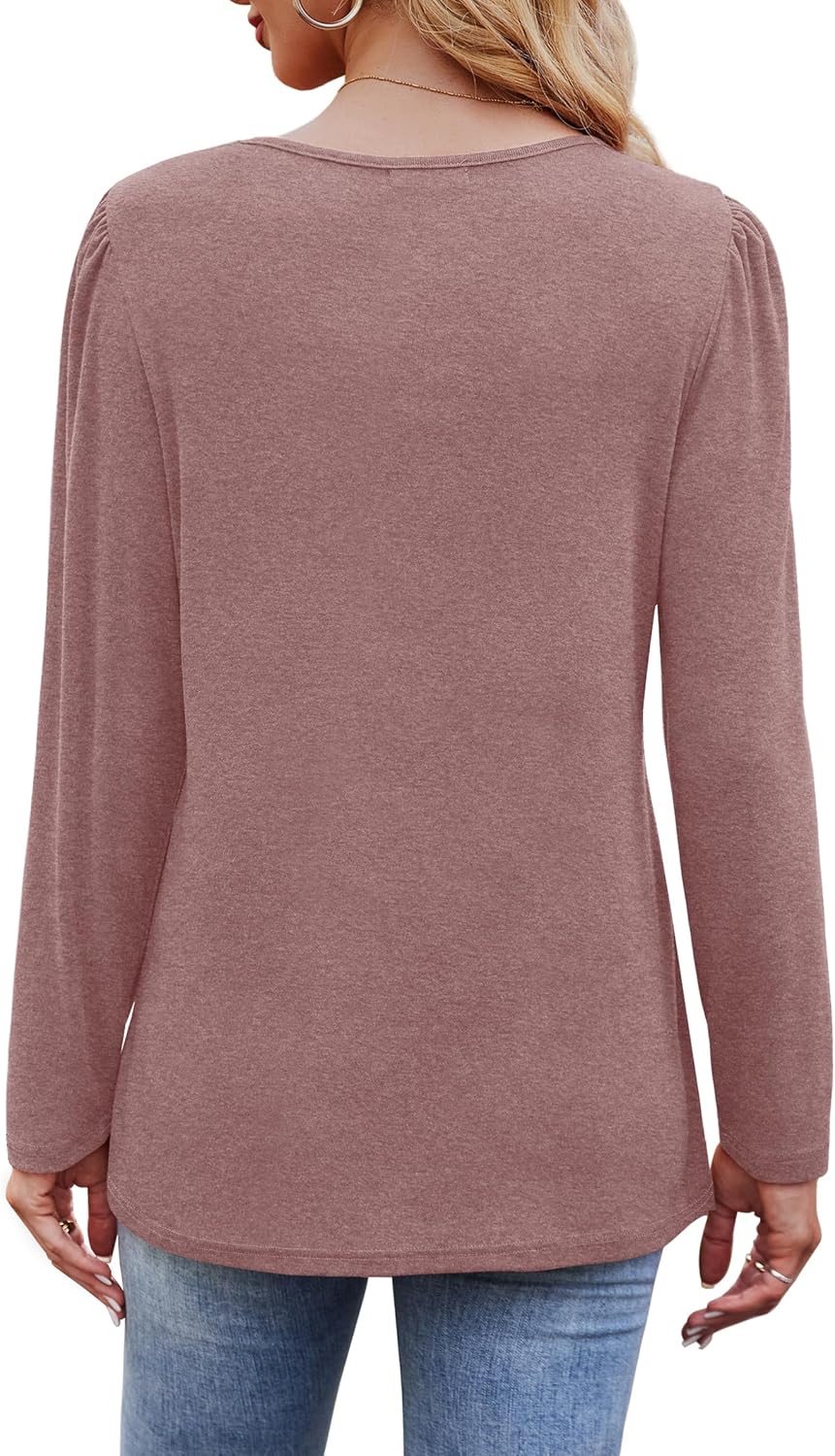 Long Sleeve Shirts for Women Dressy Casual Blouses Trendy Pleated Tunic Tops - Picture 134 of 144