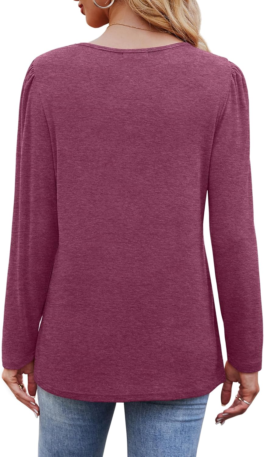 Long Sleeve Shirts for Women Dressy Casual Blouses Trendy Pleated Tunic Tops - Picture 144 of 144