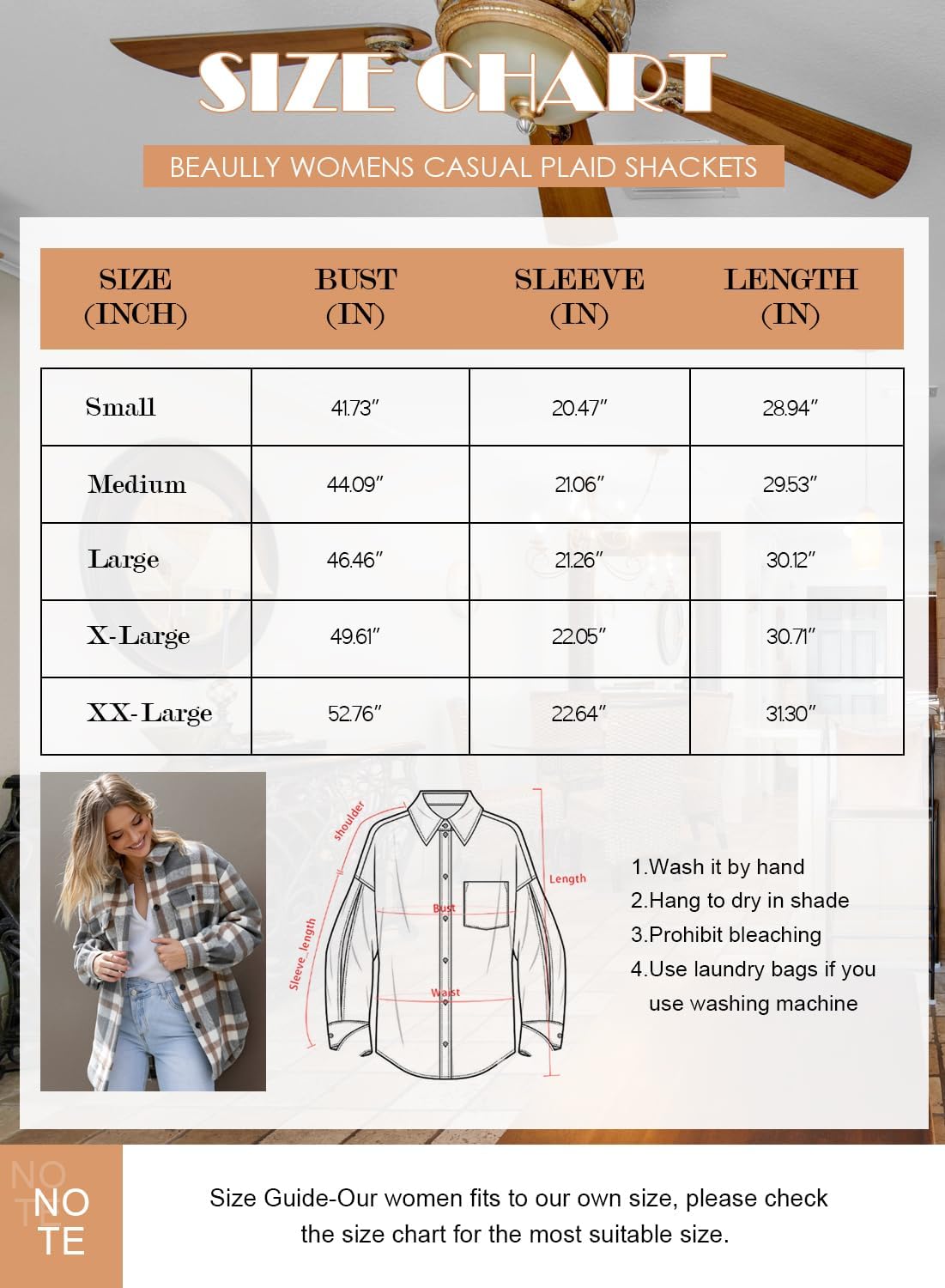 Women's Flannel Plaid Shacket Long Sleeve Button Down Shirts Jacket Coats - Picture 26 of 146