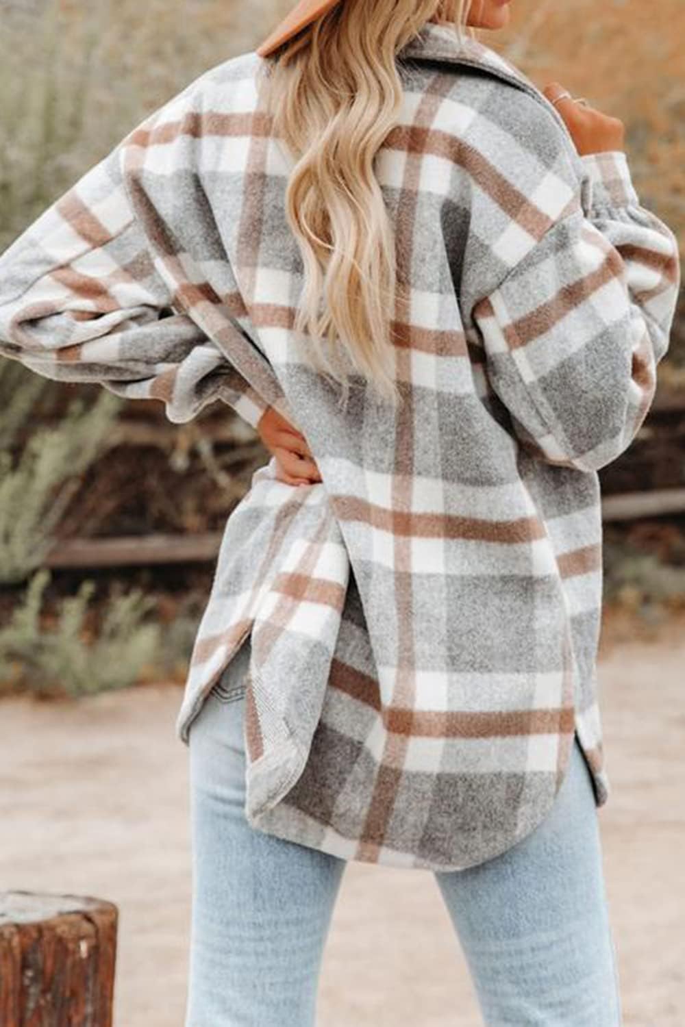 Women's Flannel Plaid Shacket Long Sleeve Button Down Shirts Jacket Coats - Picture 22 of 146