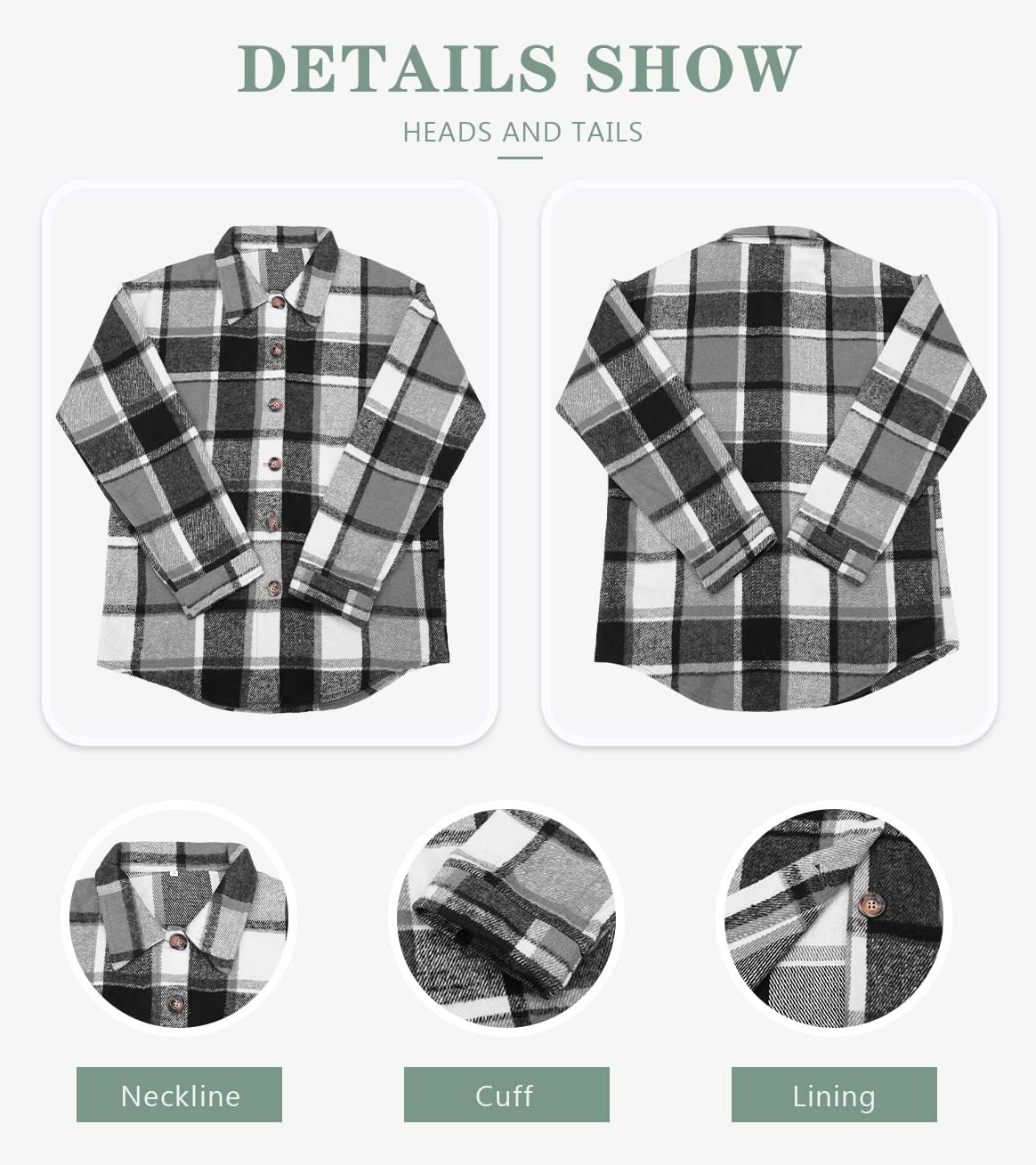 Women's Flannel Plaid Shacket Long Sleeve Button Down Shirts Jacket Coats - Picture 30 of 146