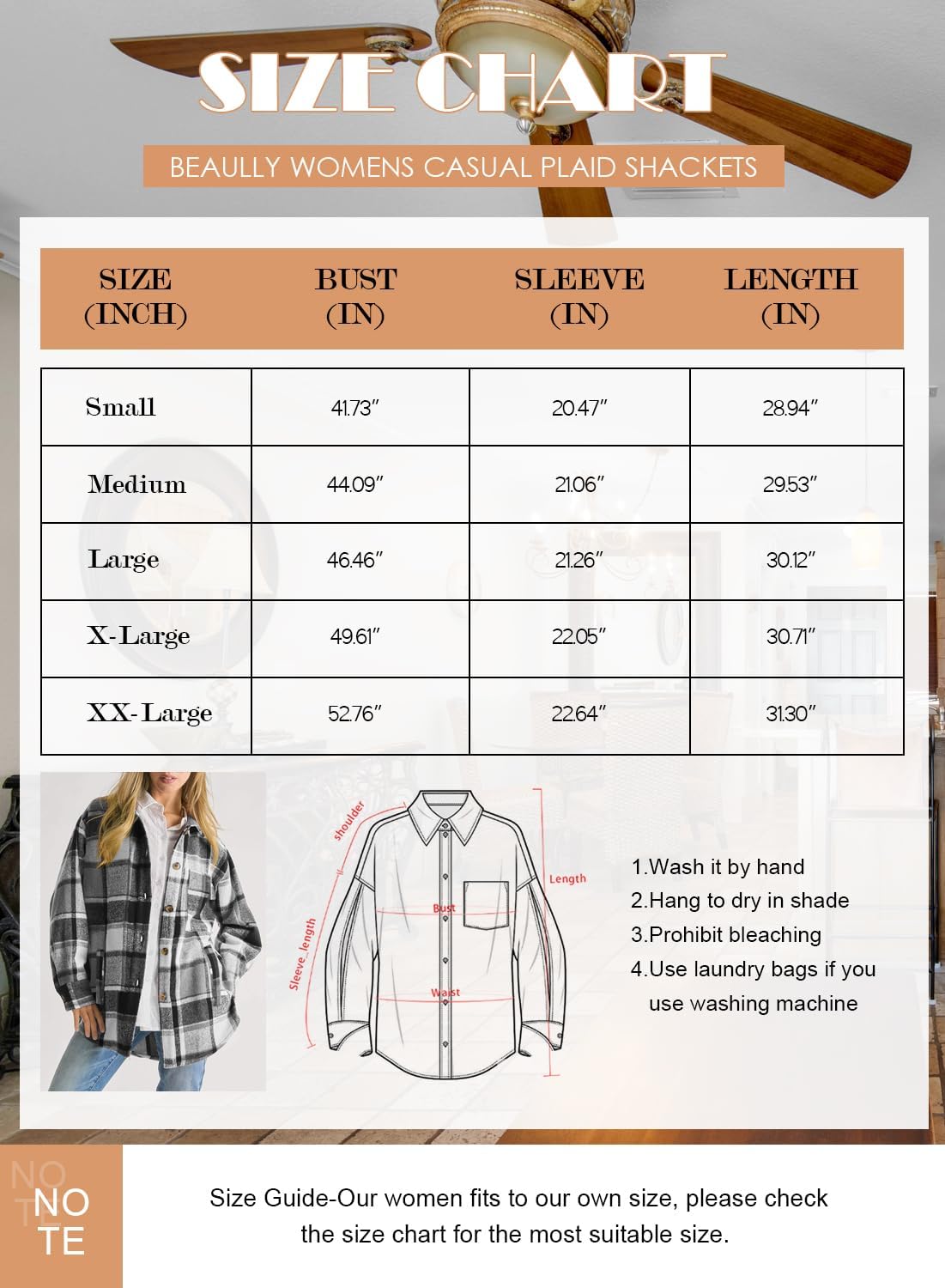 Women's Flannel Plaid Shacket Long Sleeve Button Down Shirts Jacket Coats - Picture 31 of 146