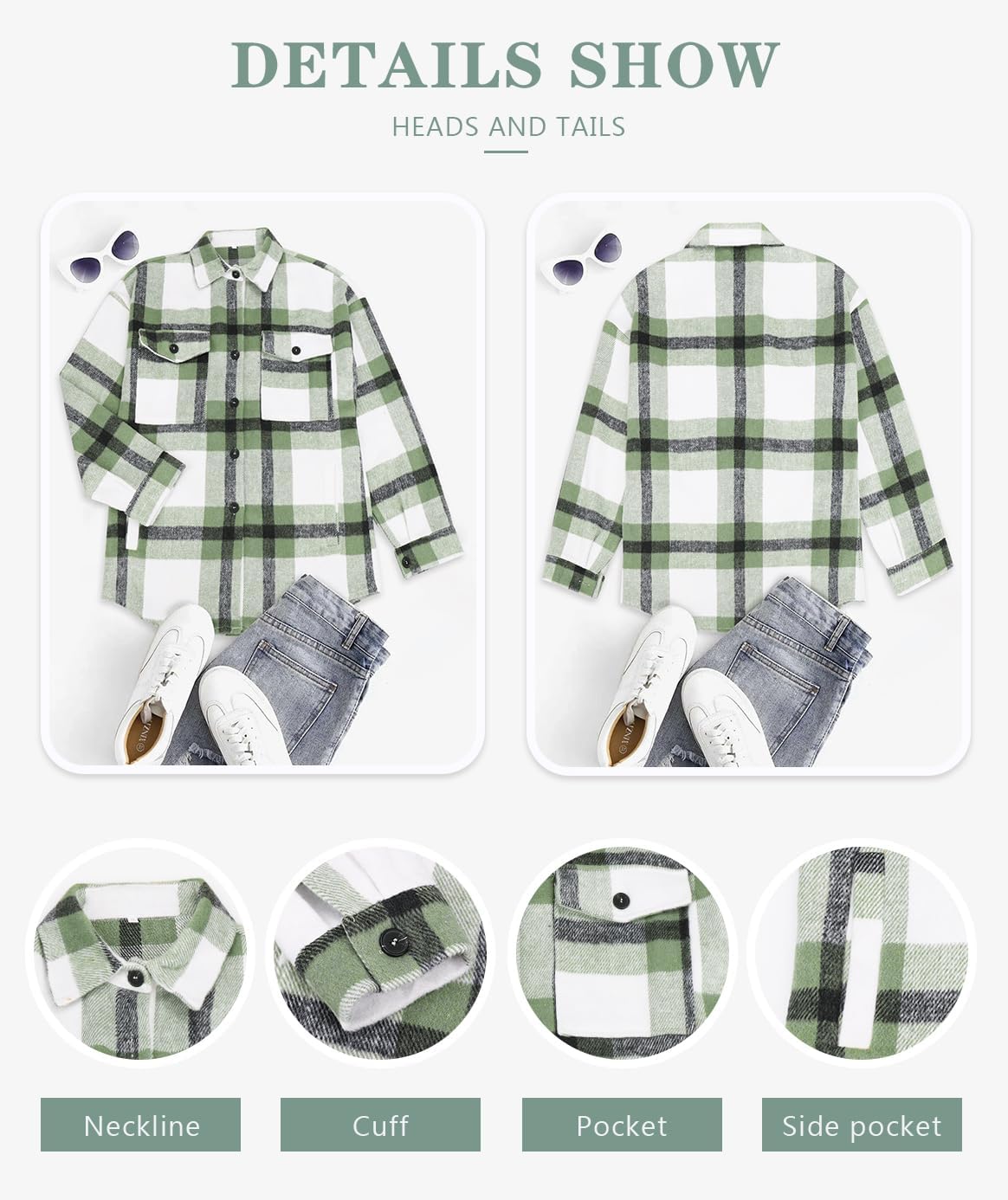 Women's Flannel Plaid Shacket Long Sleeve Button Down Shirts Jacket Coats - Picture 35 of 146