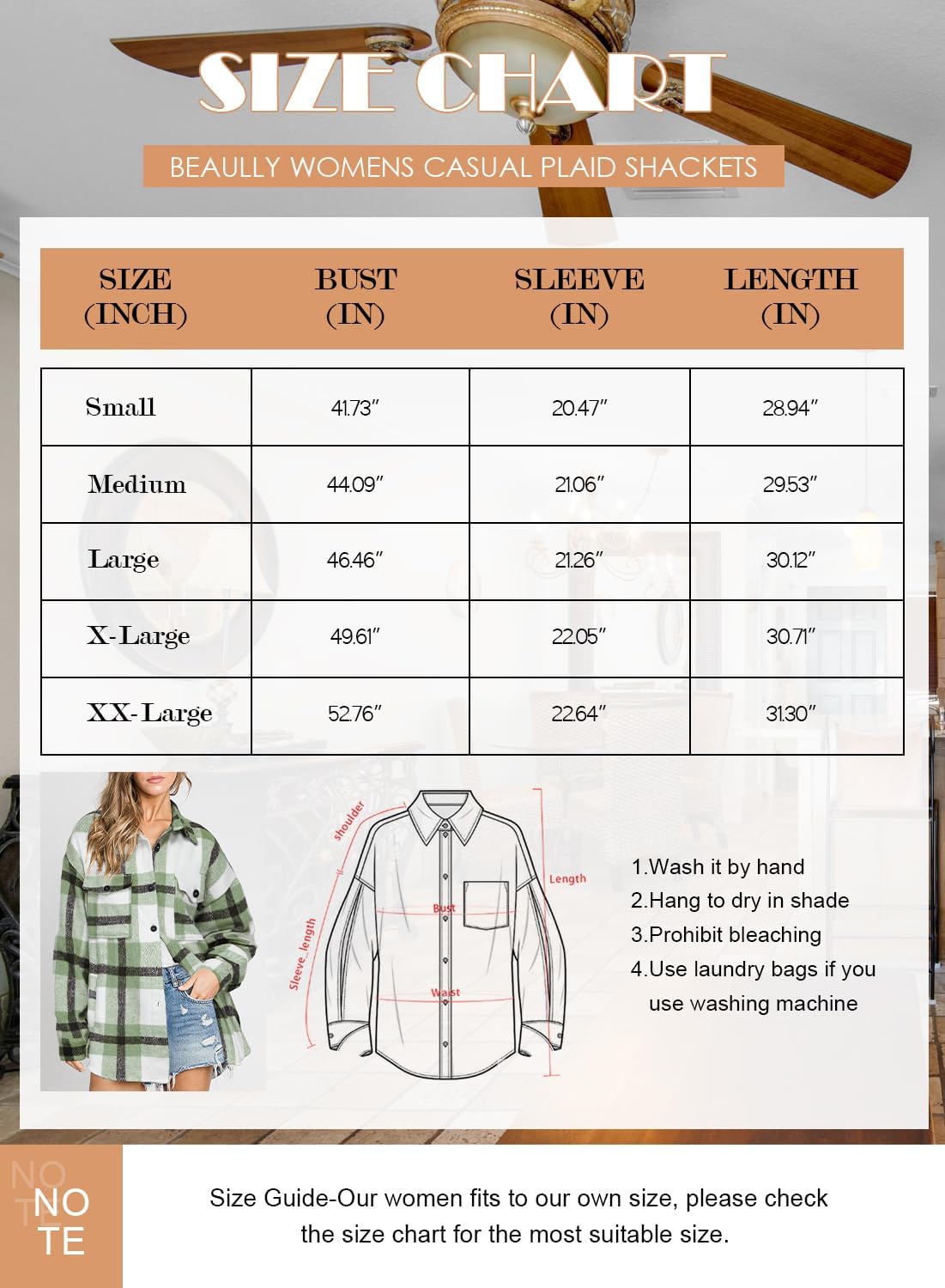 Women's Flannel Plaid Shacket Long Sleeve Button Down Shirts Jacket Coats - Picture 36 of 146