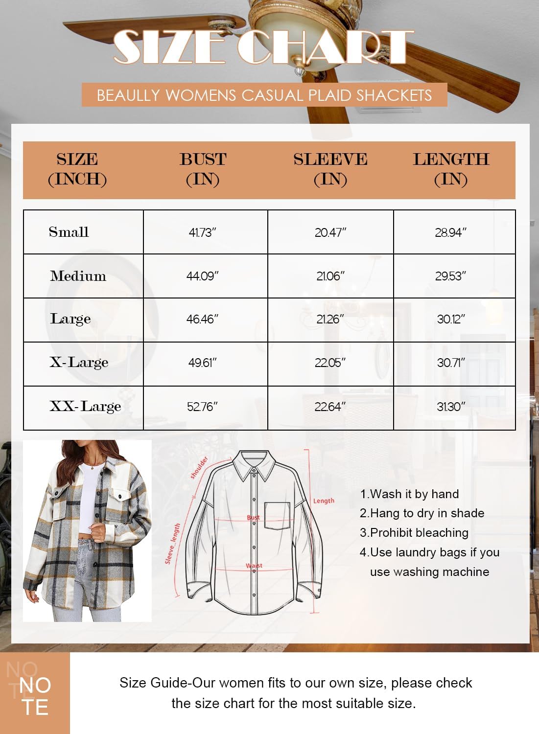 Women's Flannel Plaid Shacket Long Sleeve Button Down Shirts Jacket Coats - Picture 42 of 146