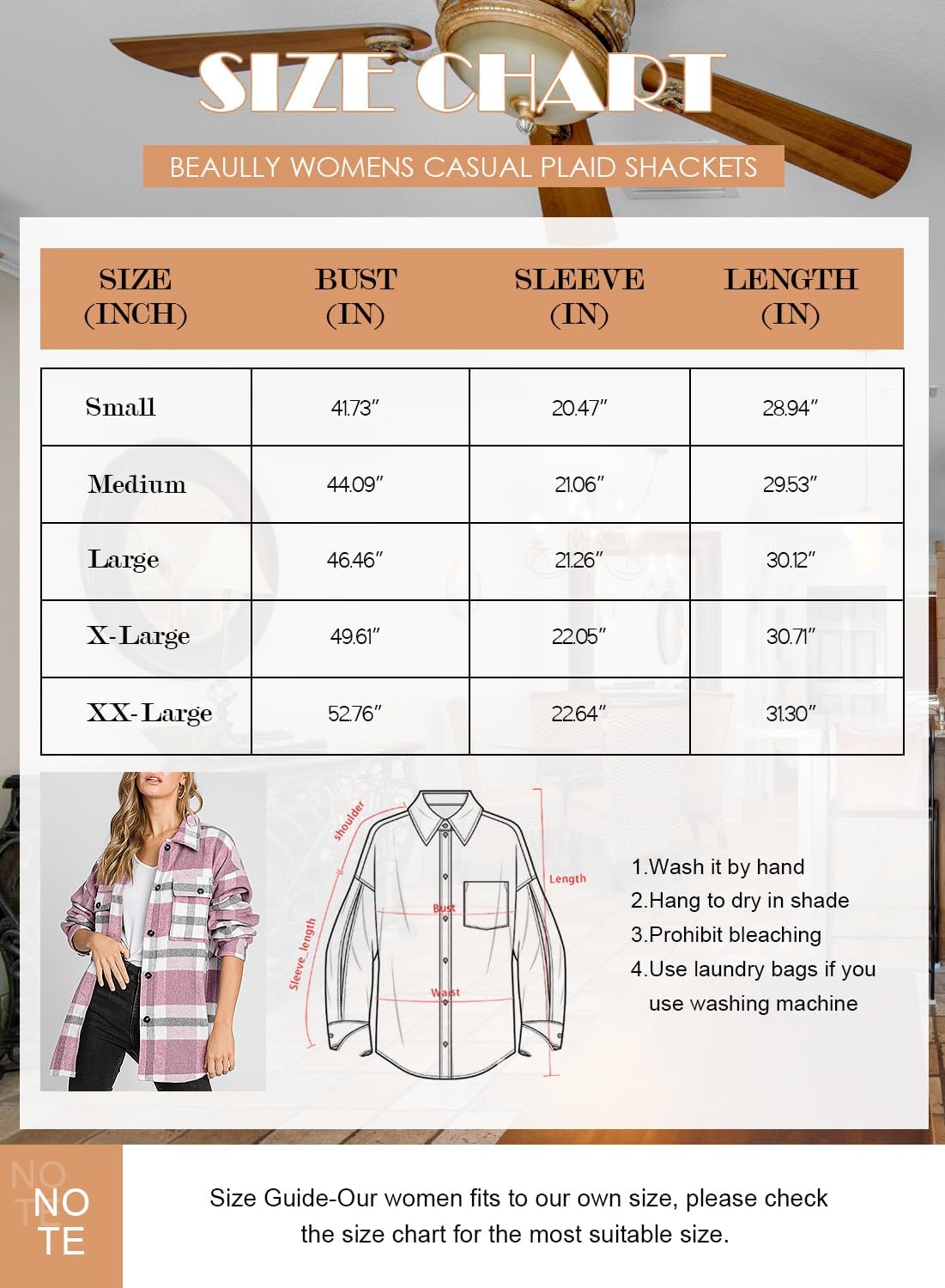 Women's Flannel Plaid Shacket Long Sleeve Button Down Shirts Jacket Coats - Picture 54 of 146