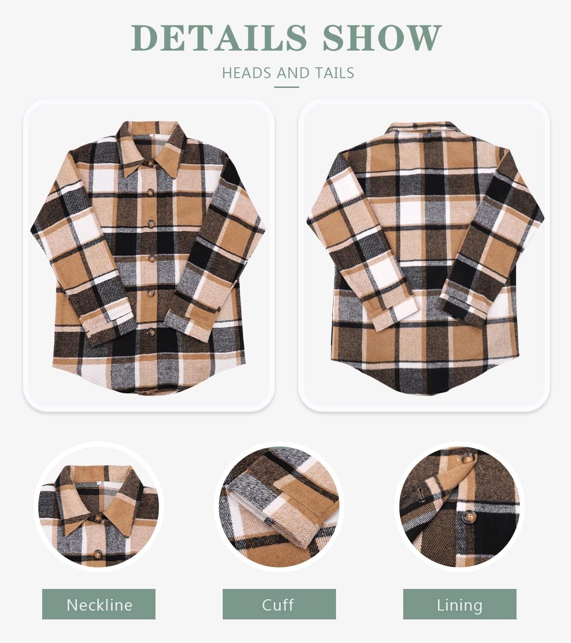 Women's Flannel Plaid Shacket Long Sleeve Button Down Shirts Jacket Coats - Picture 59 of 146
