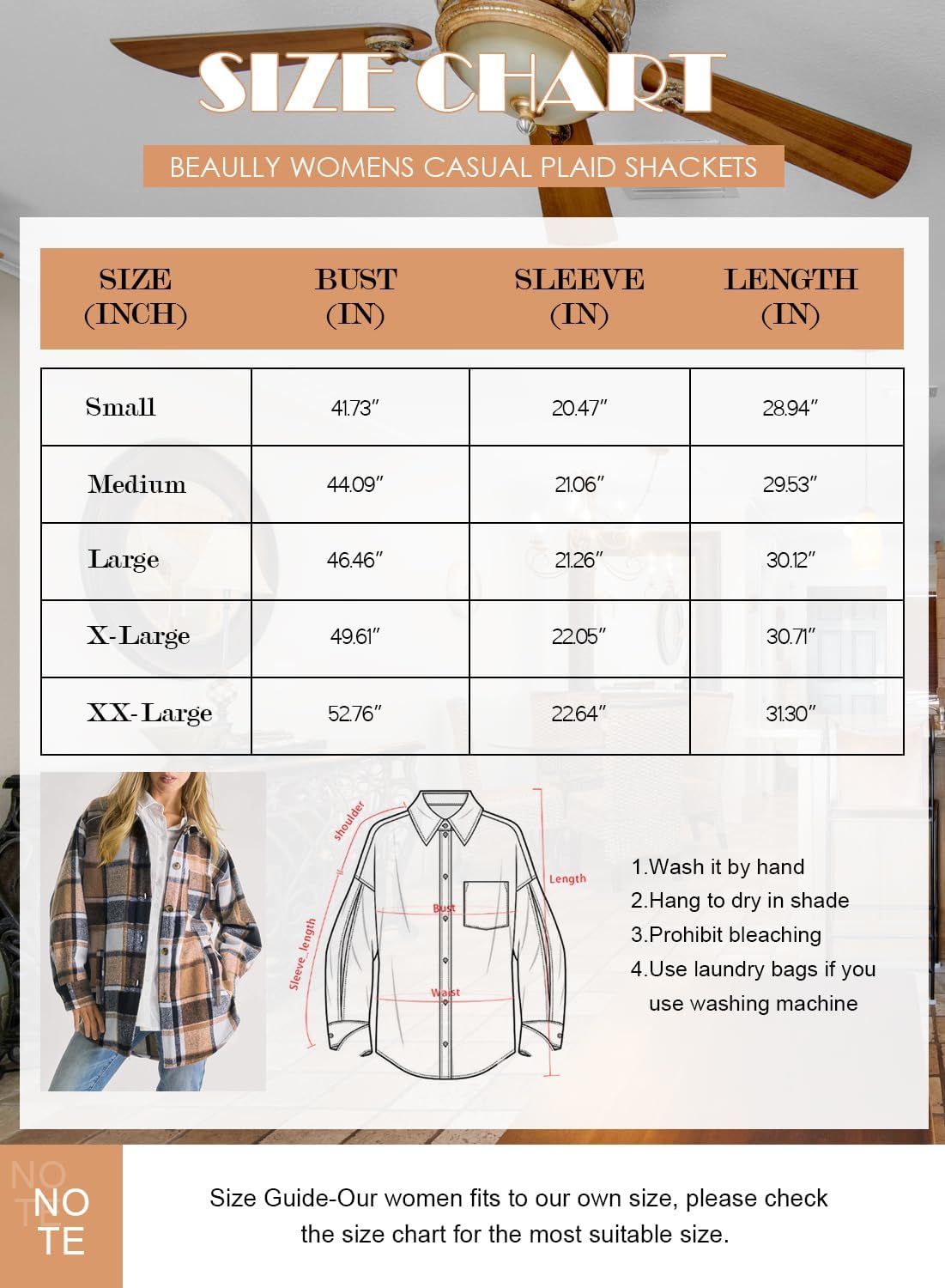 Women's Flannel Plaid Shacket Long Sleeve Button Down Shirts Jacket Coats - Picture 60 of 146