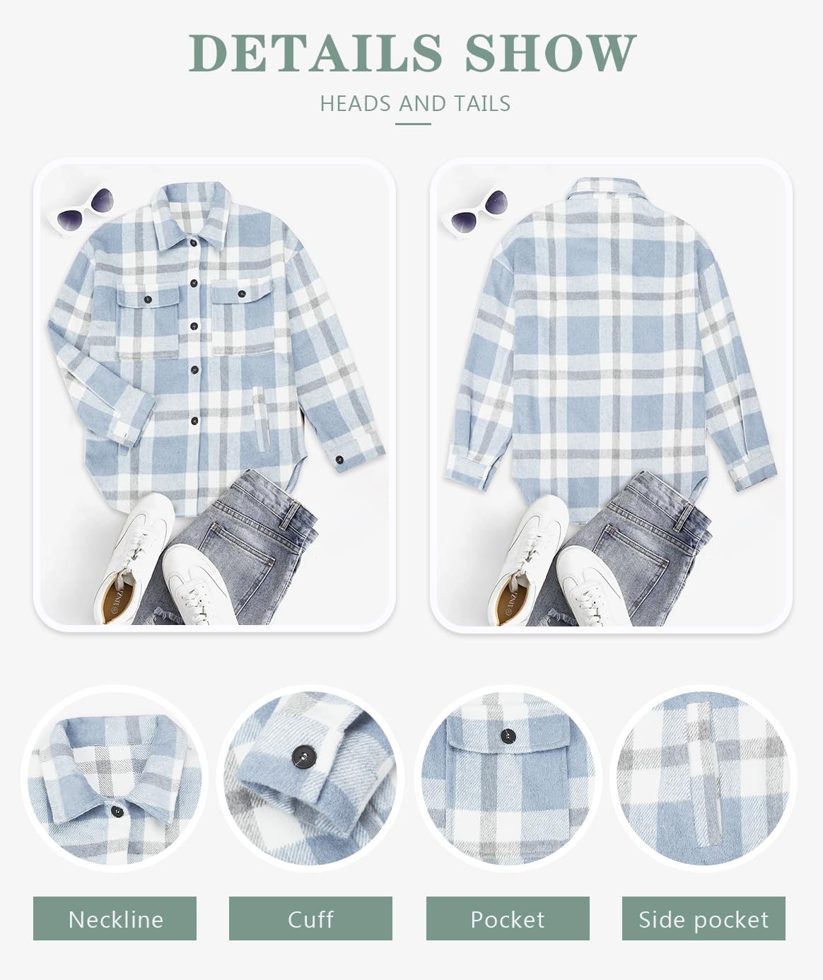 Women's Flannel Plaid Shacket Long Sleeve Button Down Shirts Jacket Coats - Picture 64 of 146