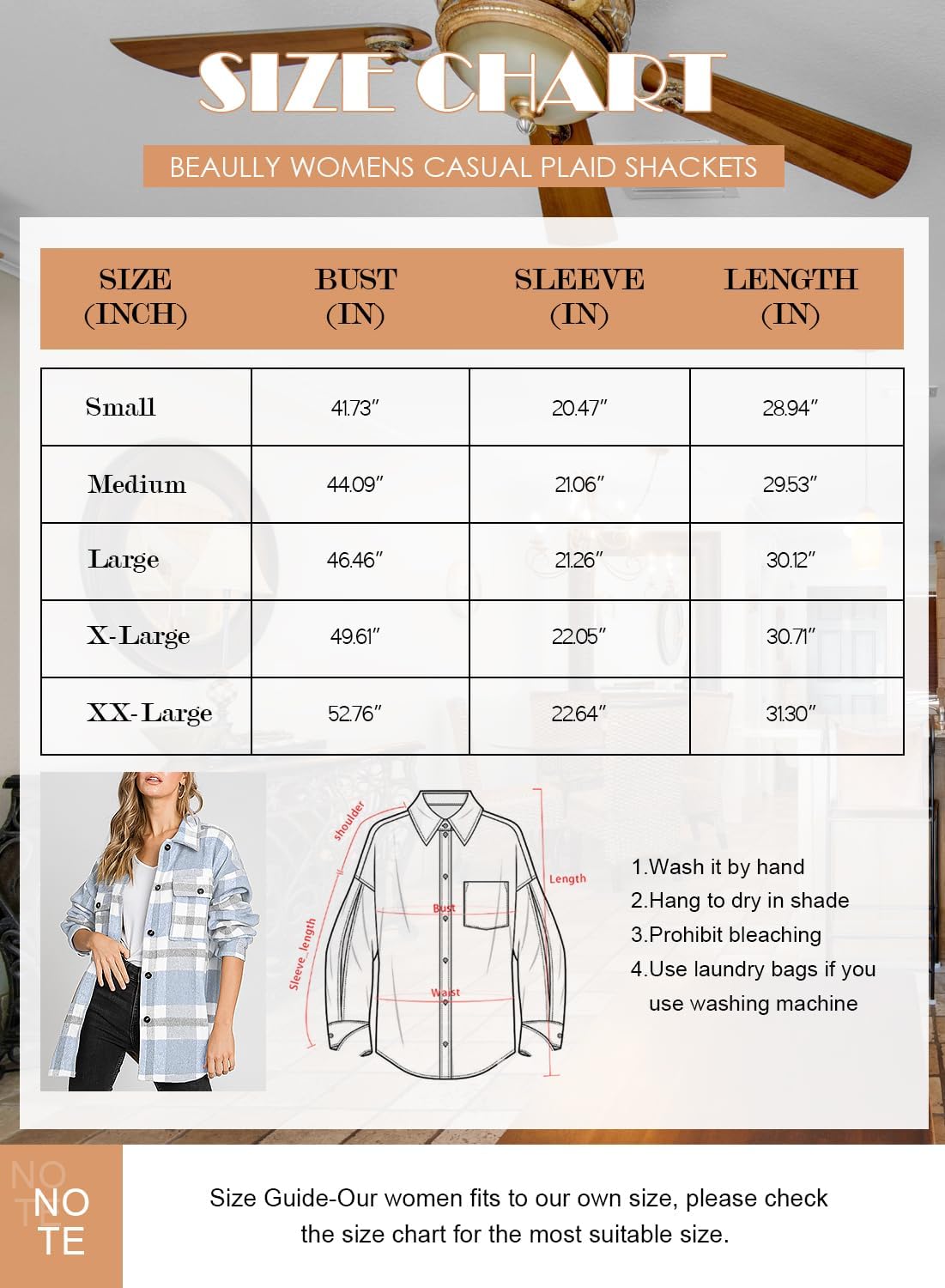 Women's Flannel Plaid Shacket Long Sleeve Button Down Shirts Jacket Coats - Picture 65 of 146