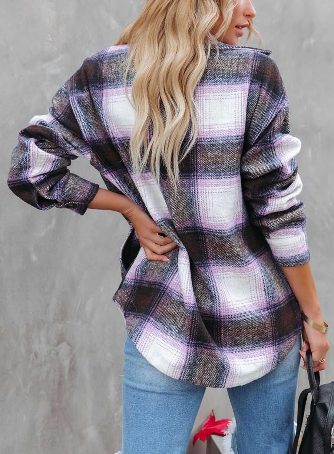 Women's Flannel Plaid Shacket Long Sleeve Button Down Shirts Jacket Coats - Picture 67 of 146