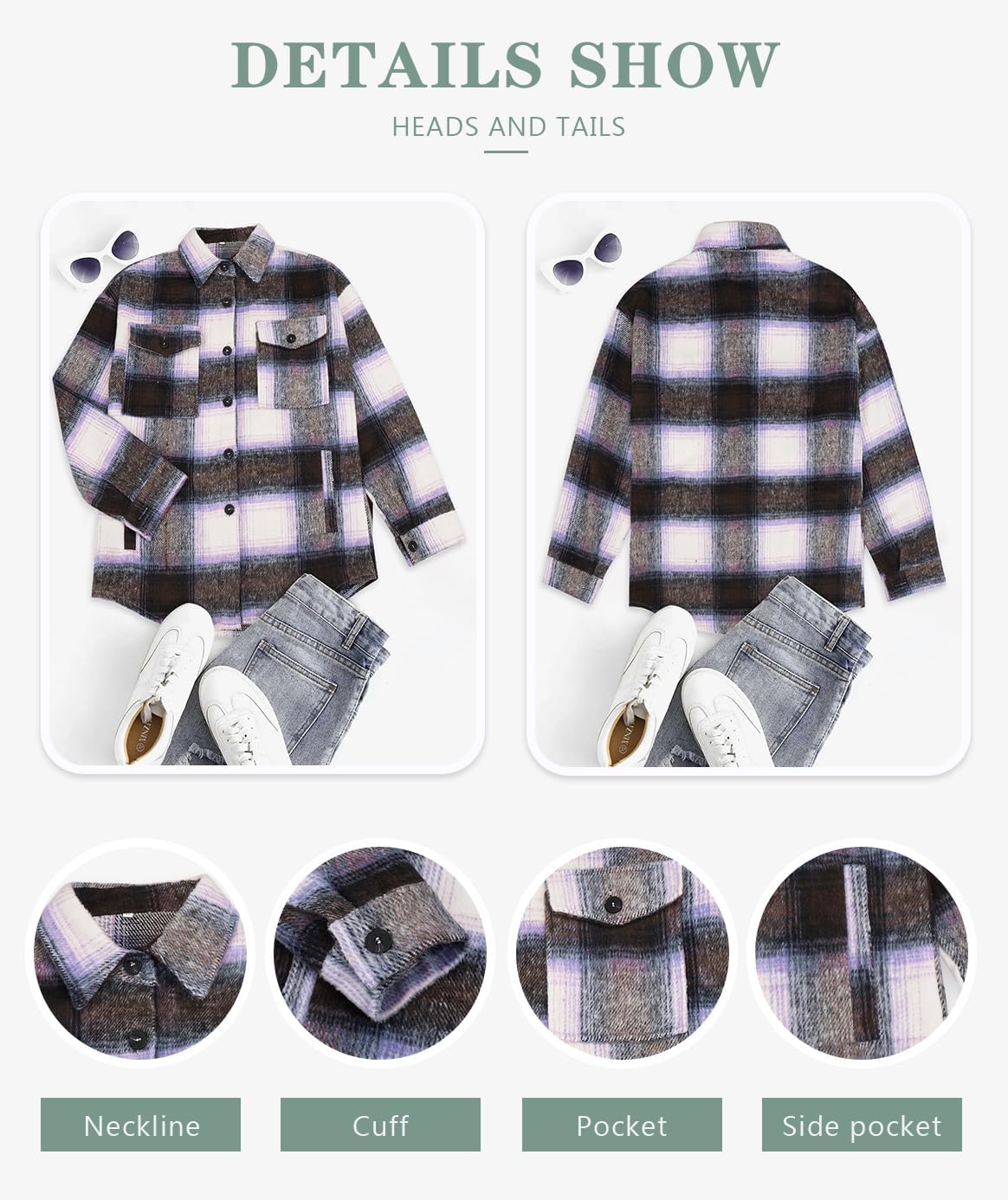 Women's Flannel Plaid Shacket Long Sleeve Button Down Shirts Jacket Coats - Picture 71 of 146