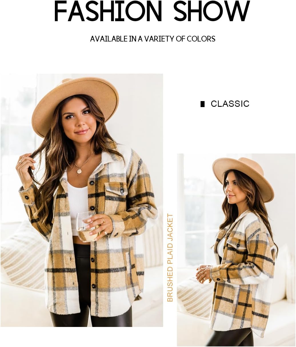 Women's Flannel Plaid Shacket Long Sleeve Button Down Shirts Jacket Coats - Picture 74 of 146