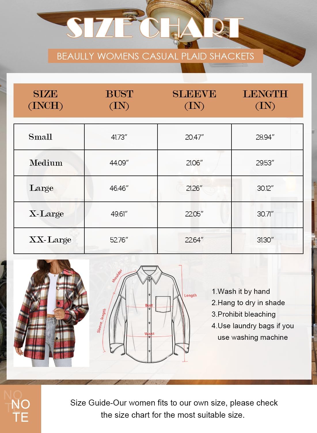 Women's Flannel Plaid Shacket Long Sleeve Button Down Shirts Jacket Coats - Picture 84 of 146