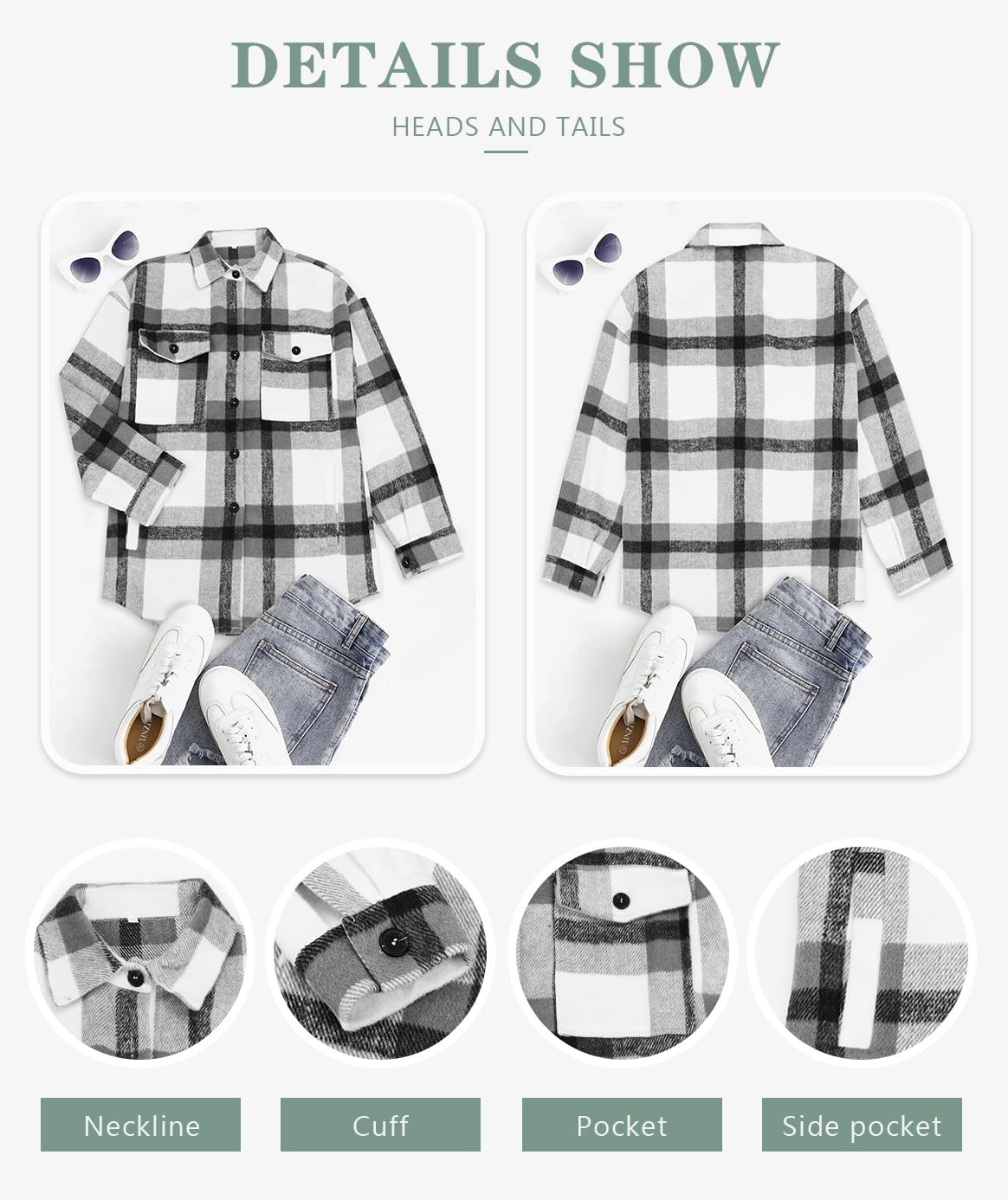 Women's Flannel Plaid Shacket Long Sleeve Button Down Shirts Jacket Coats - Picture 88 of 146
