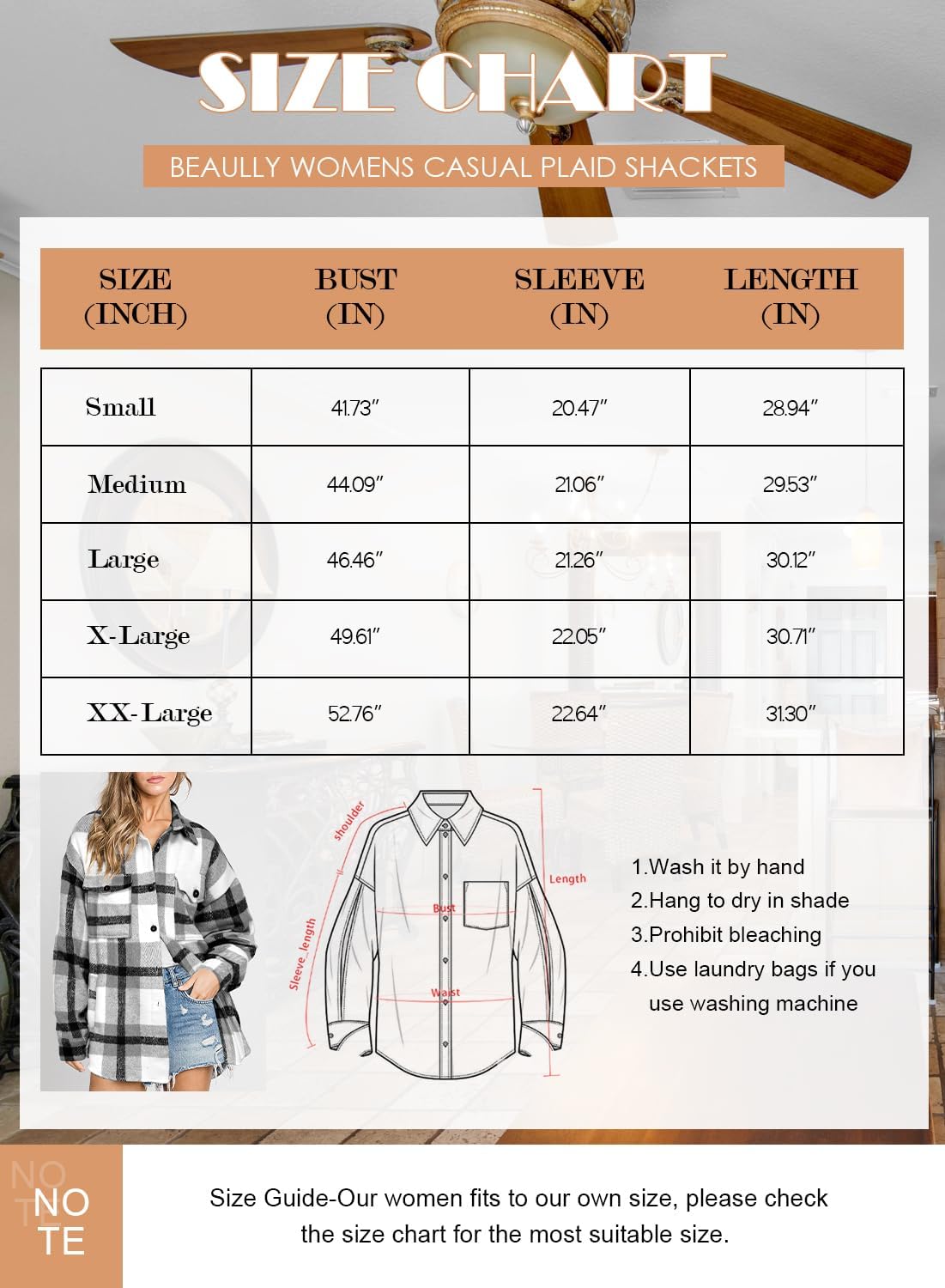 Women's Flannel Plaid Shacket Long Sleeve Button Down Shirts Jacket Coats - Picture 89 of 146