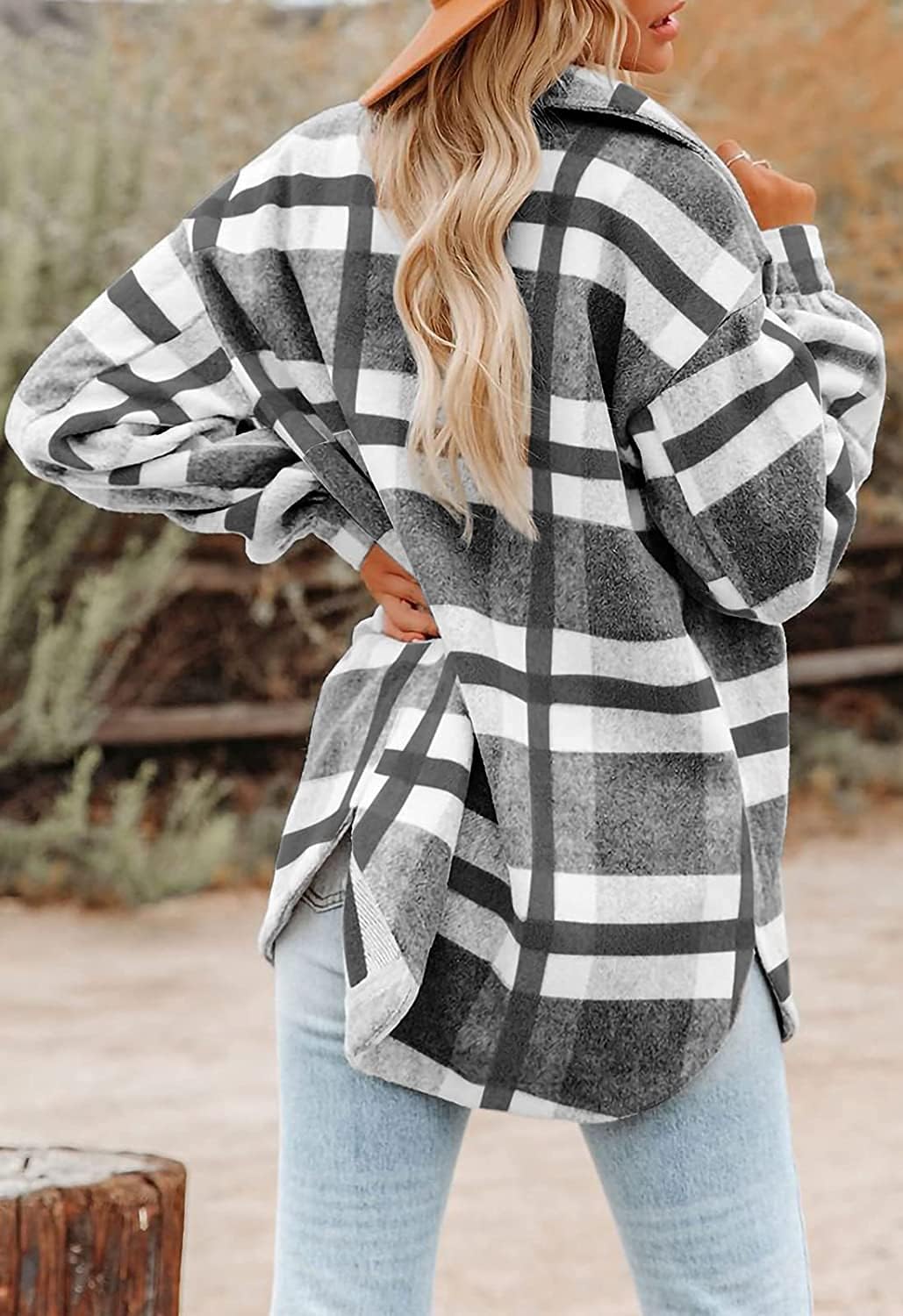 Women's Flannel Plaid Shacket Long Sleeve Button Down Shirts Jacket Coats - Picture 91 of 146