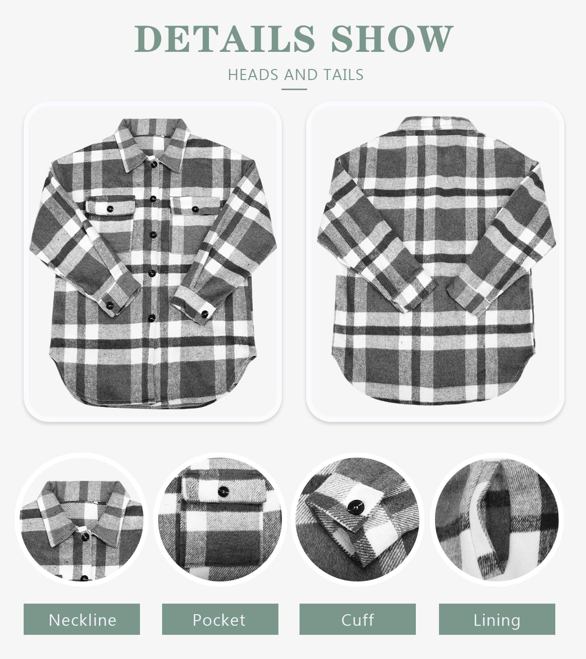 Women's Flannel Plaid Shacket Long Sleeve Button Down Shirts Jacket Coats - Picture 93 of 146
