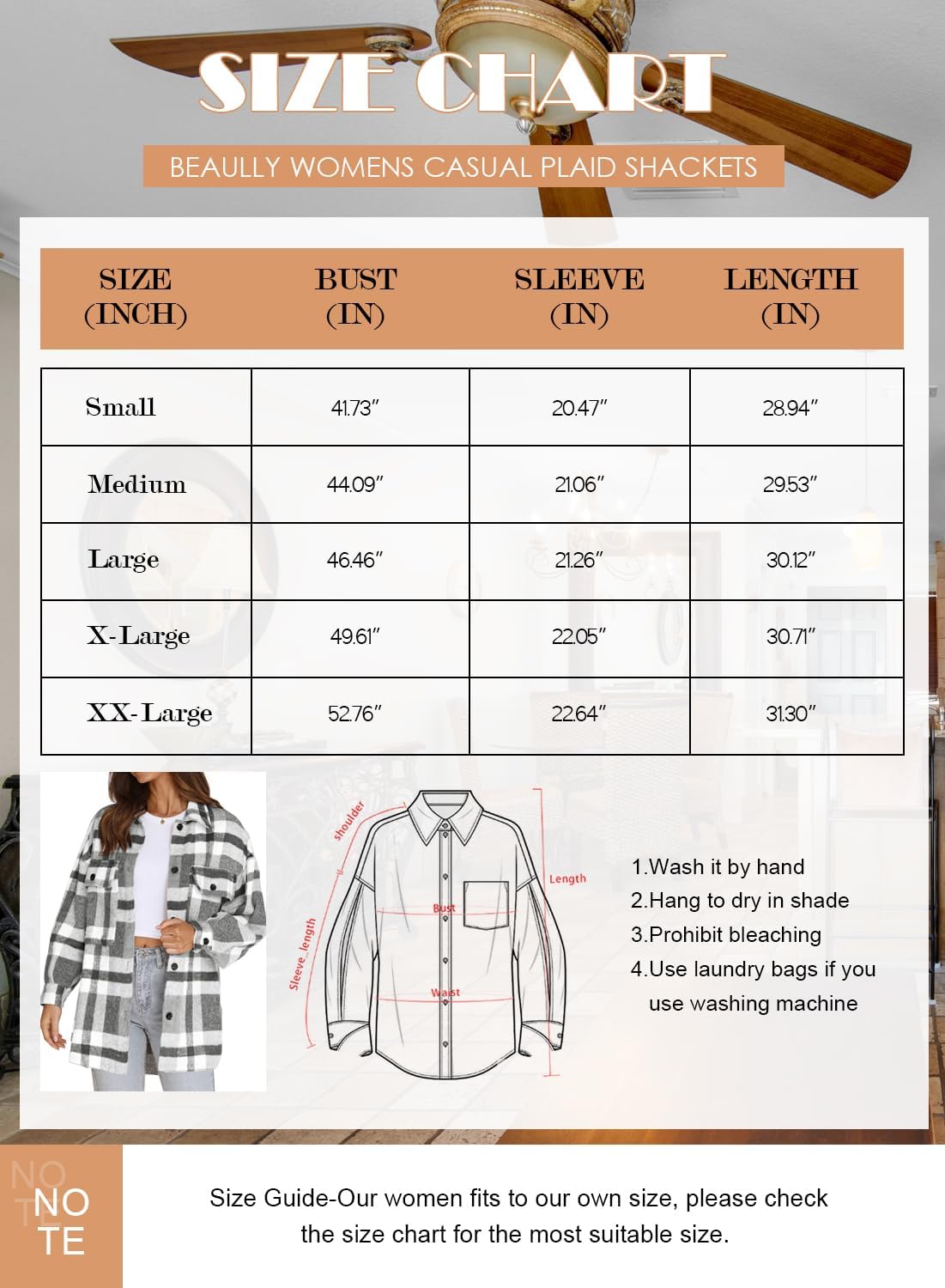 Women's Flannel Plaid Shacket Long Sleeve Button Down Shirts Jacket Coats - Picture 95 of 146