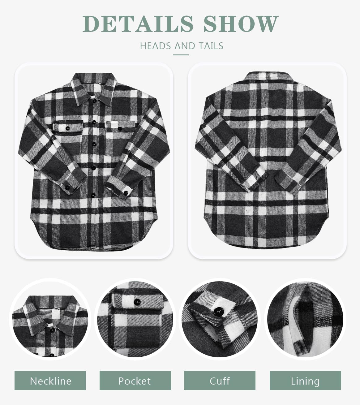 Women's Flannel Plaid Shacket Long Sleeve Button Down Shirts Jacket Coats - Picture 100 of 146