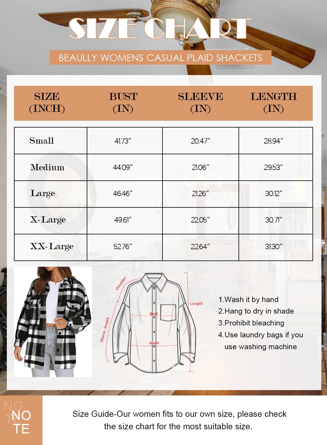 Women's Flannel Plaid Shacket Long Sleeve Button Down Shirts Jacket Coats - Picture 101 of 146
