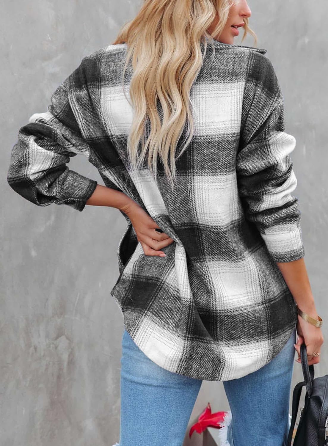 Women's Flannel Plaid Shacket Long Sleeve Button Down Shirts Jacket Coats - Picture 103 of 146