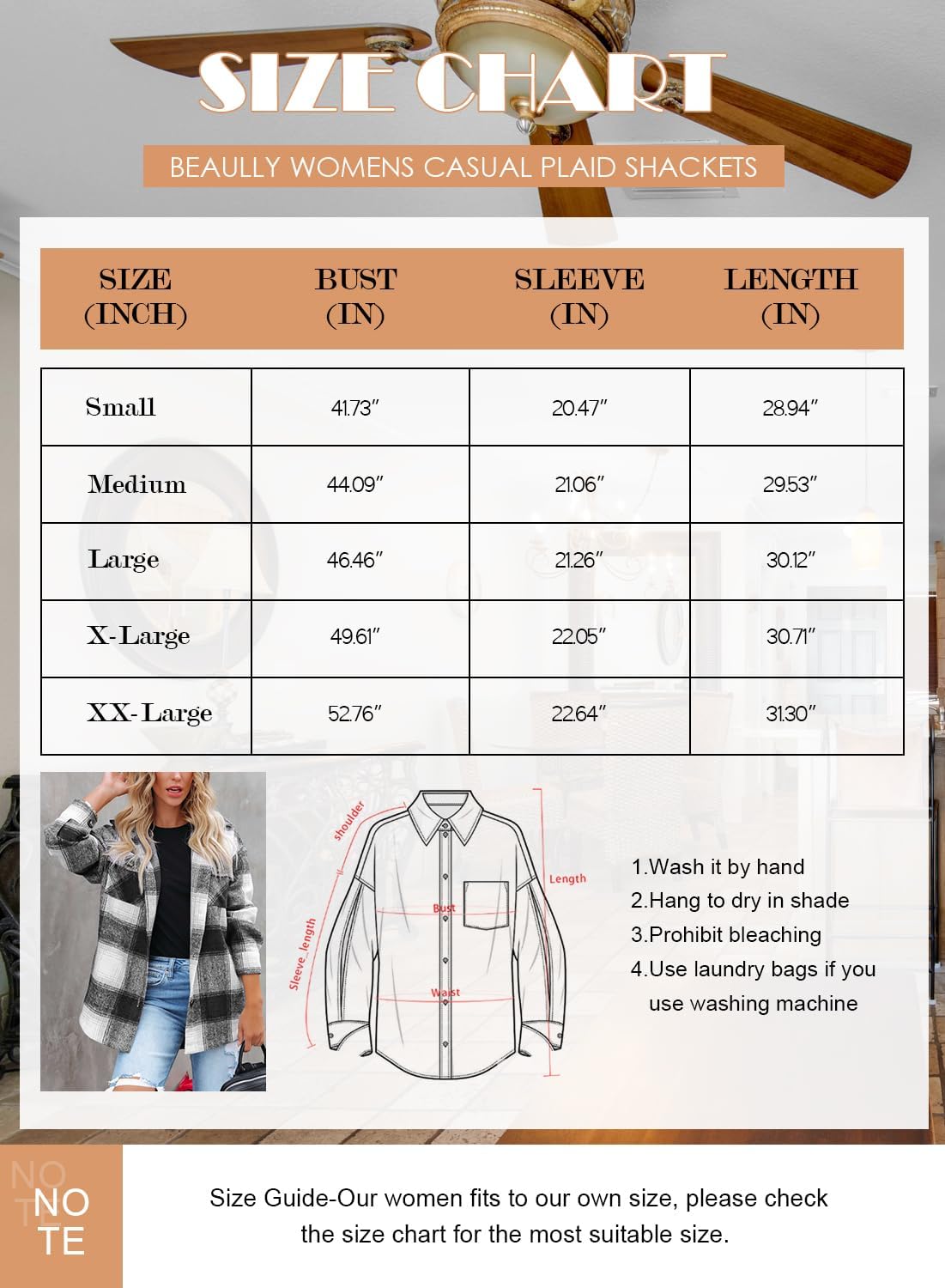 Women's Flannel Plaid Shacket Long Sleeve Button Down Shirts Jacket Coats - Picture 106 of 146
