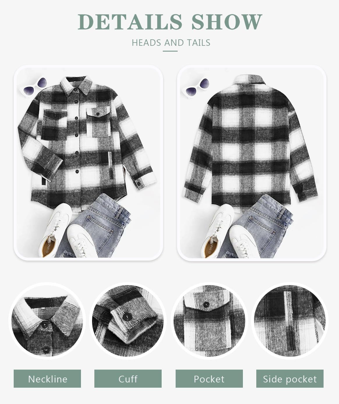 Women's Flannel Plaid Shacket Long Sleeve Button Down Shirts Jacket Coats - Picture 107 of 146