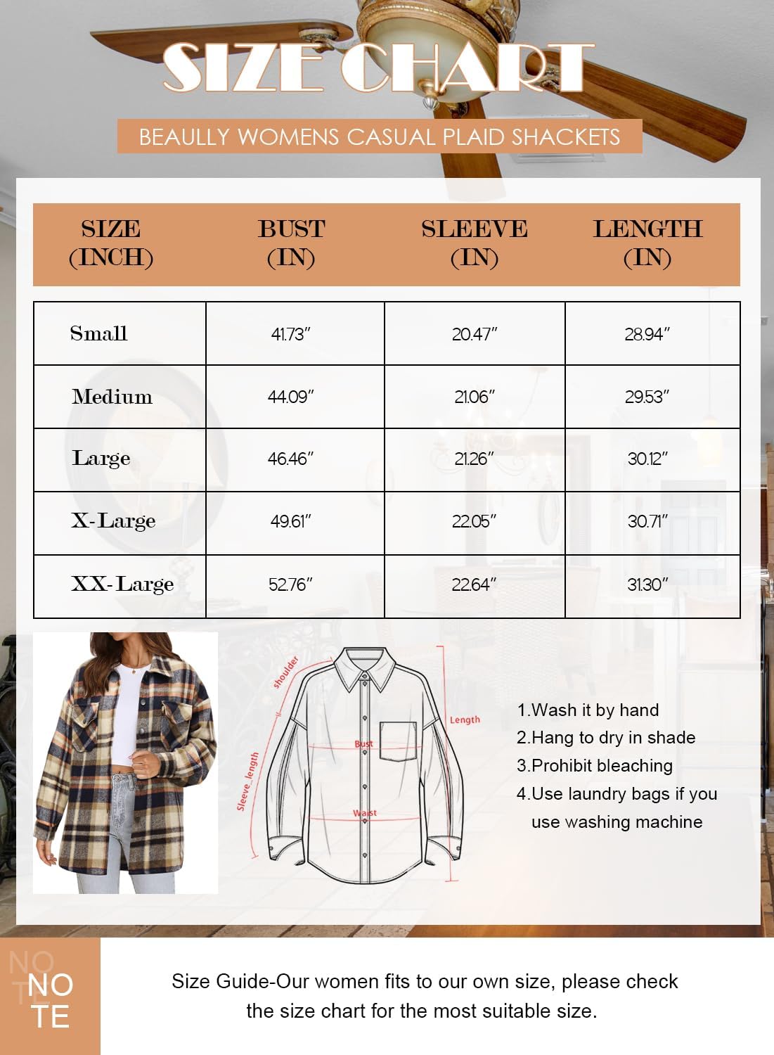 Women's Flannel Plaid Shacket Long Sleeve Button Down Shirts Jacket Coats - Picture 123 of 146