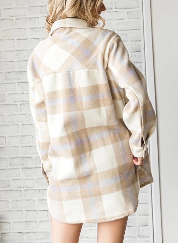 Women's Flannel Plaid Shacket Long Sleeve Button Down Shirts Jacket Coats - Picture 125 of 146