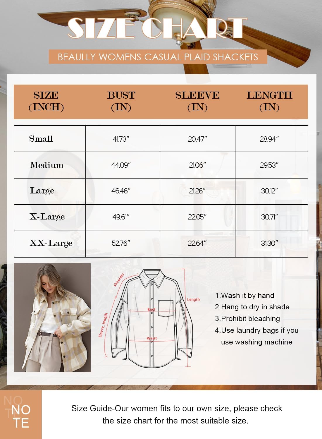 Women's Flannel Plaid Shacket Long Sleeve Button Down Shirts Jacket Coats - Picture 128 of 146