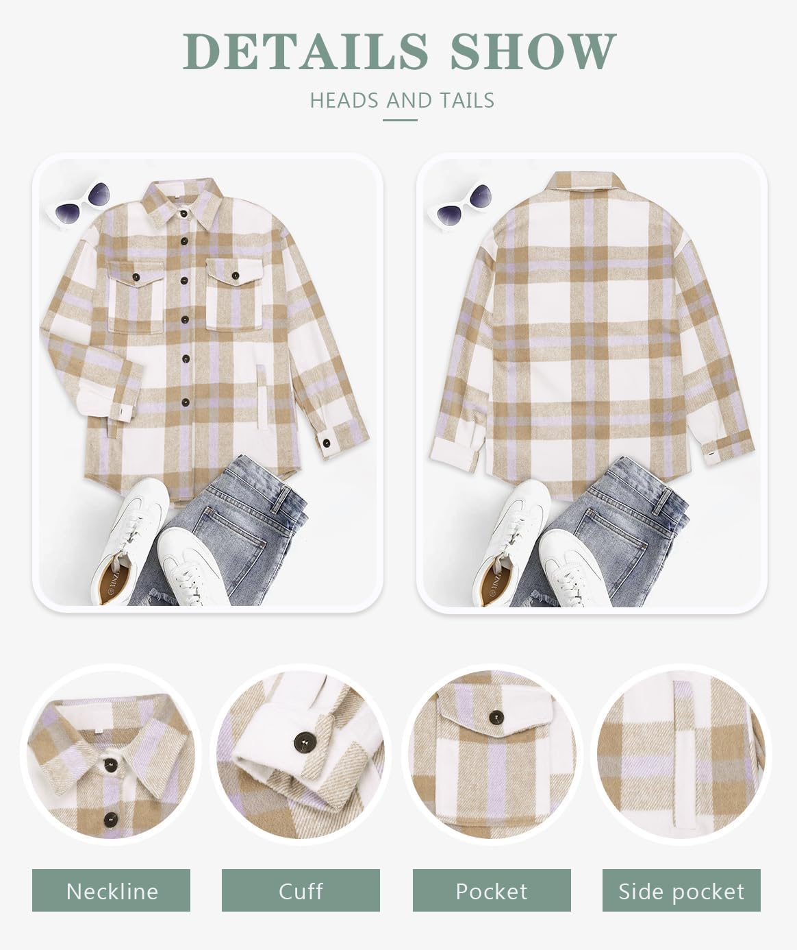 Women's Flannel Plaid Shacket Long Sleeve Button Down Shirts Jacket Coats - Picture 129 of 146