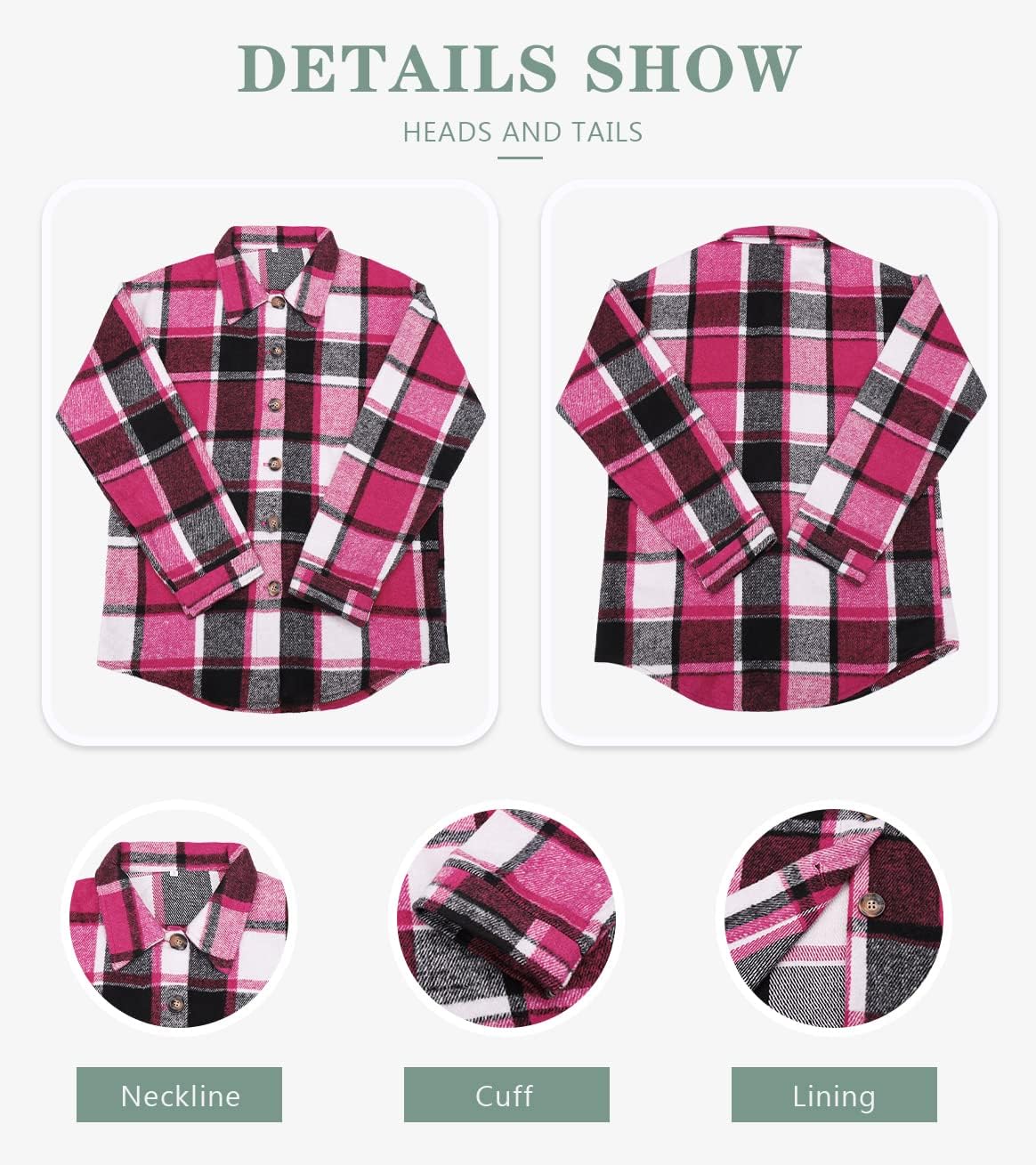 Women's Flannel Plaid Shacket Long Sleeve Button Down Shirts Jacket Coats - Picture 134 of 146