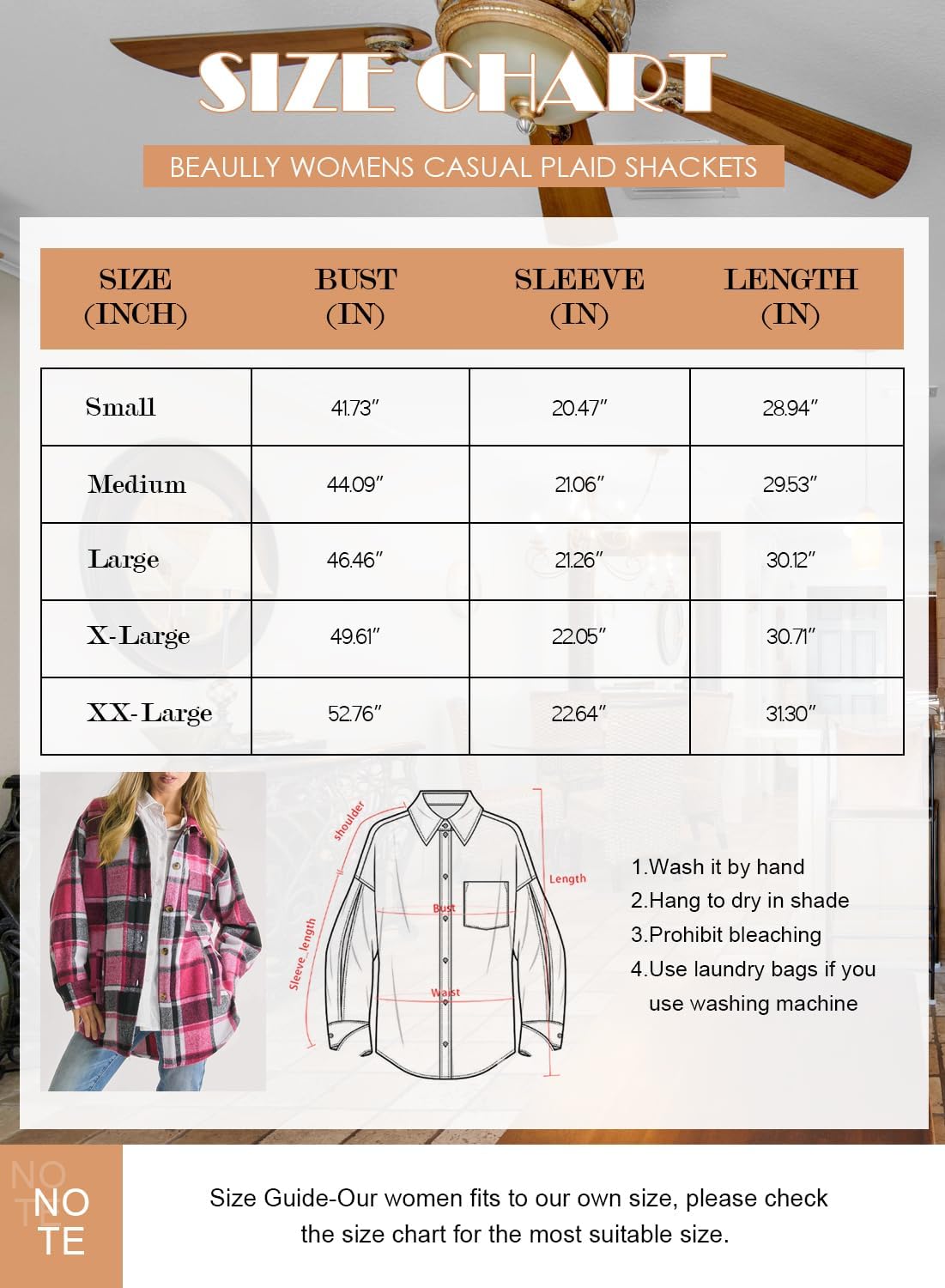 Women's Flannel Plaid Shacket Long Sleeve Button Down Shirts Jacket Coats - Picture 135 of 146