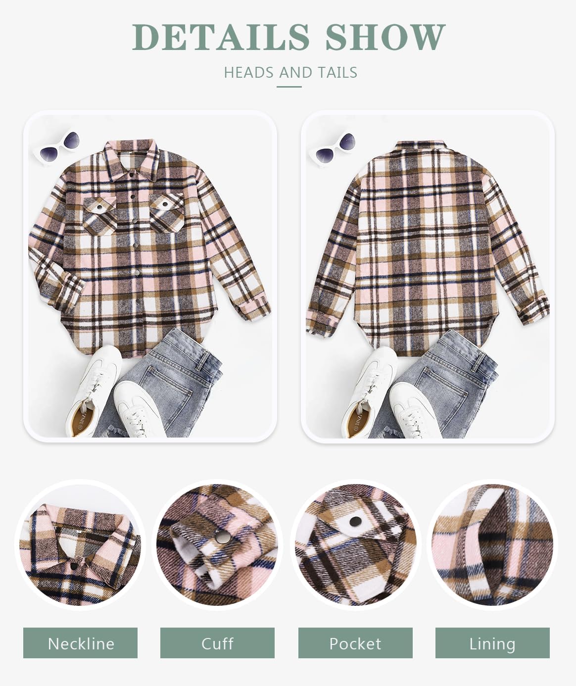 Women's Flannel Plaid Shacket Long Sleeve Button Down Shirts Jacket Coats - Picture 139 of 146