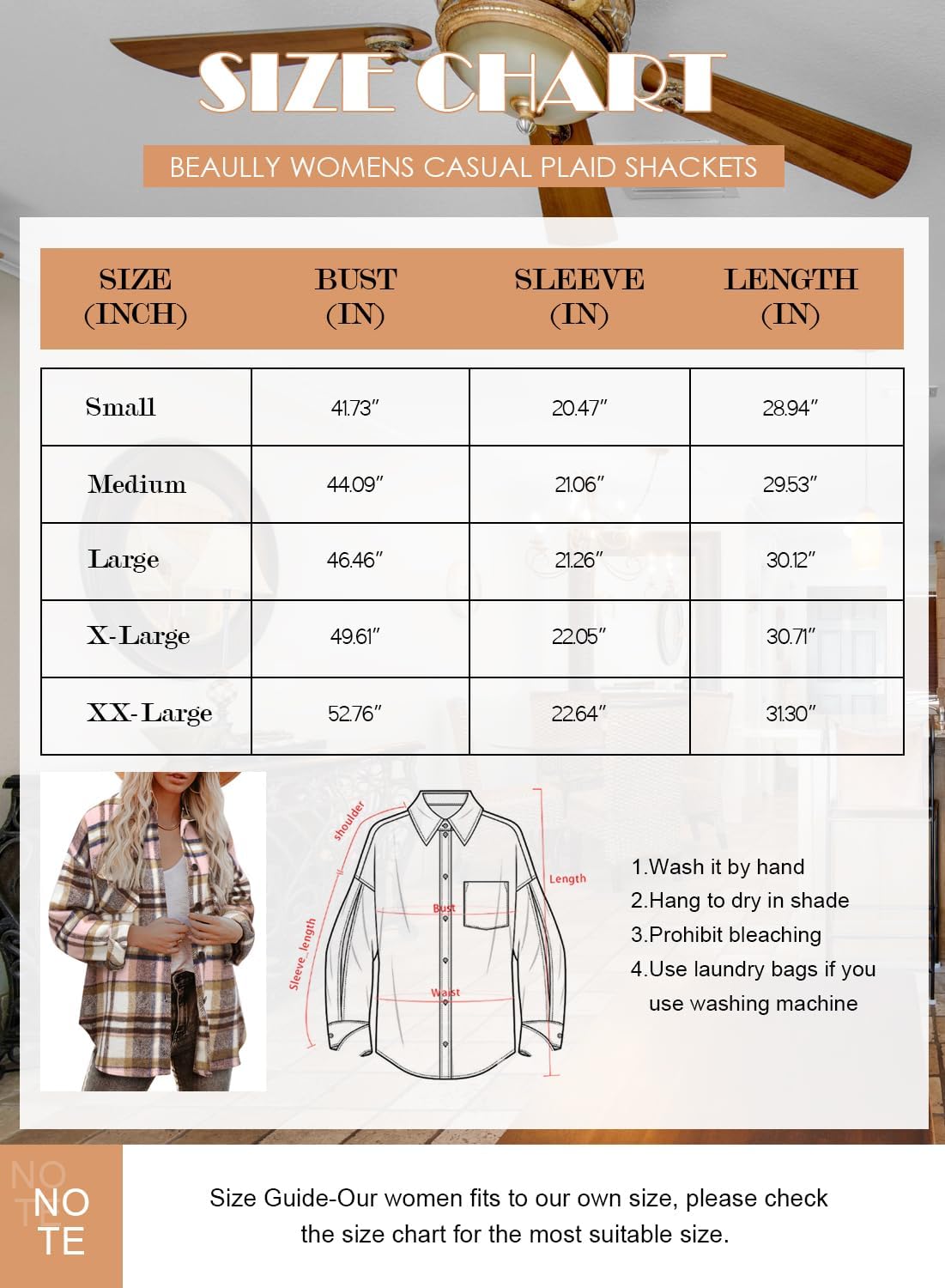 Women's Flannel Plaid Shacket Long Sleeve Button Down Shirts Jacket Coats - Picture 141 of 146
