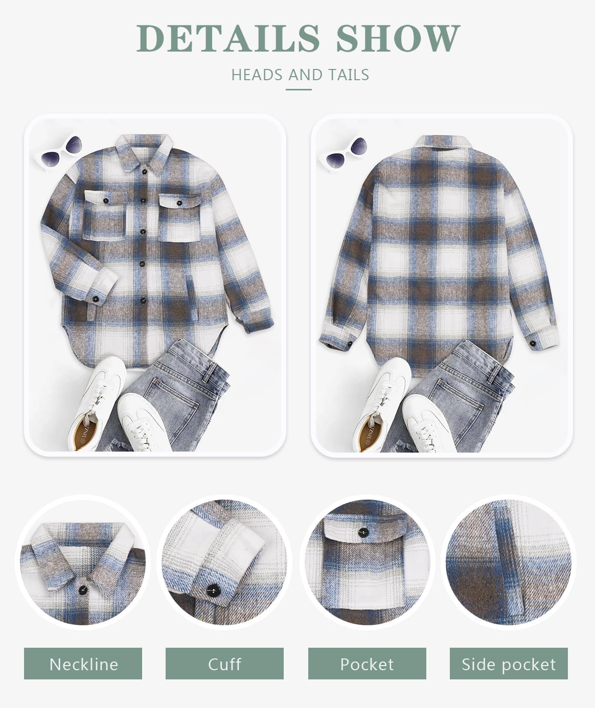 Women's Flannel Plaid Shacket Long Sleeve Button Down Shirts Jacket Coats - Picture 145 of 146