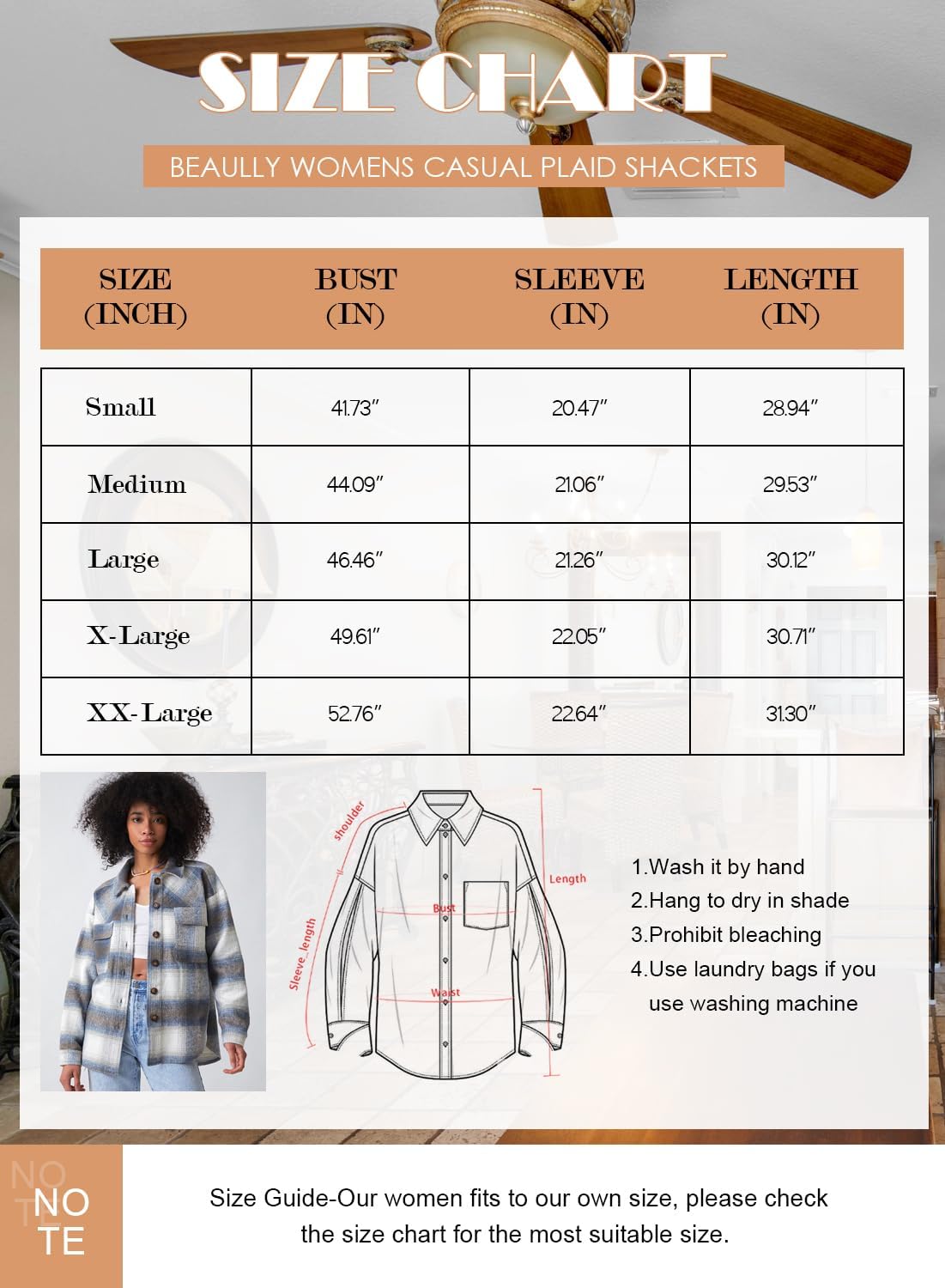 Women's Flannel Plaid Shacket Long Sleeve Button Down Shirts Jacket Coats - Picture 146 of 146
