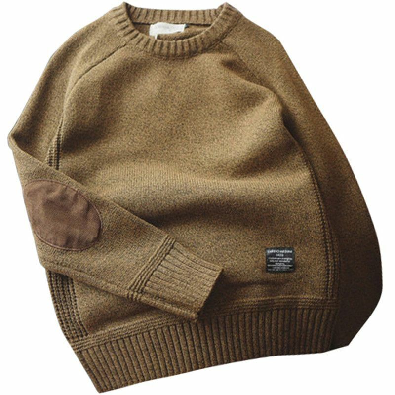 Men's College Style Patchwork Oversized Pullover Sweater Knit Winter Jumper