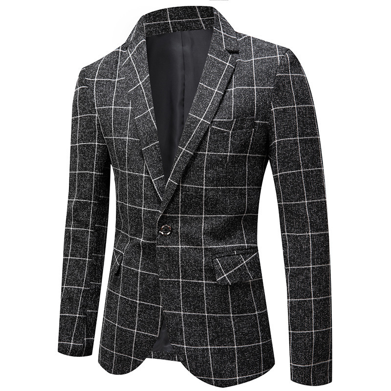 Men Formal Work Blazer Jacket Business Casual Checked Slim Fit Suit Coat Tops - Picture 22 of 28