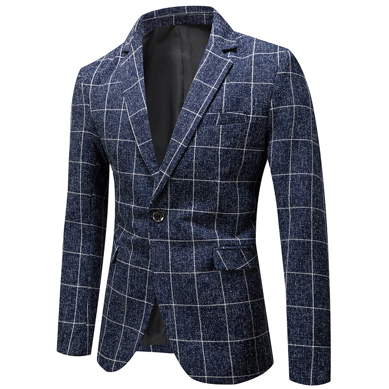 Men Formal Work Blazer Jacket Business Casual Checked Slim Fit Suit Coat Tops - Picture 25 of 28