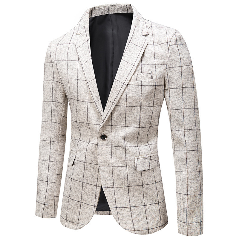 Men Formal Work Blazer Jacket Business Casual Checked Slim Fit Suit Coat Tops - Picture 23 of 28