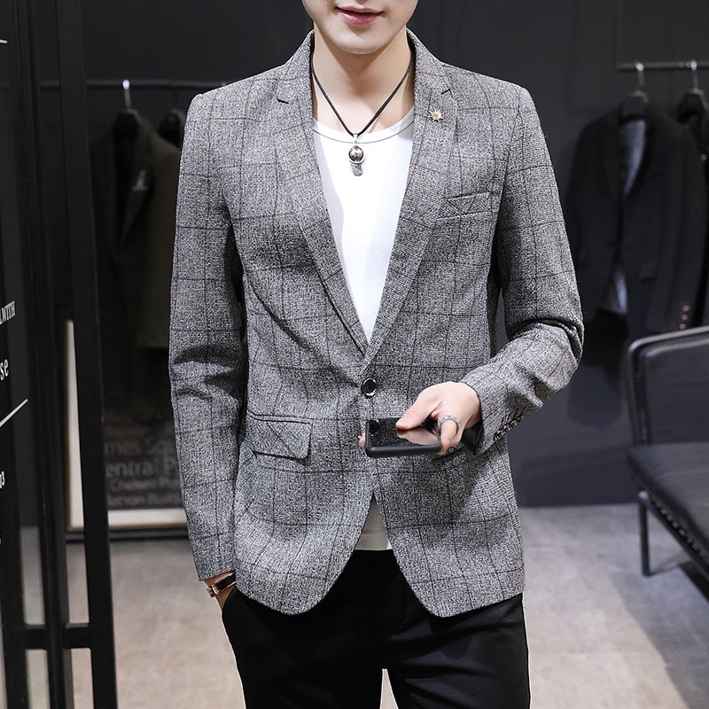 Men Formal Work Blazer Jacket Business Casual Checked Slim Fit Suit Coat Tops - Picture 24 of 28