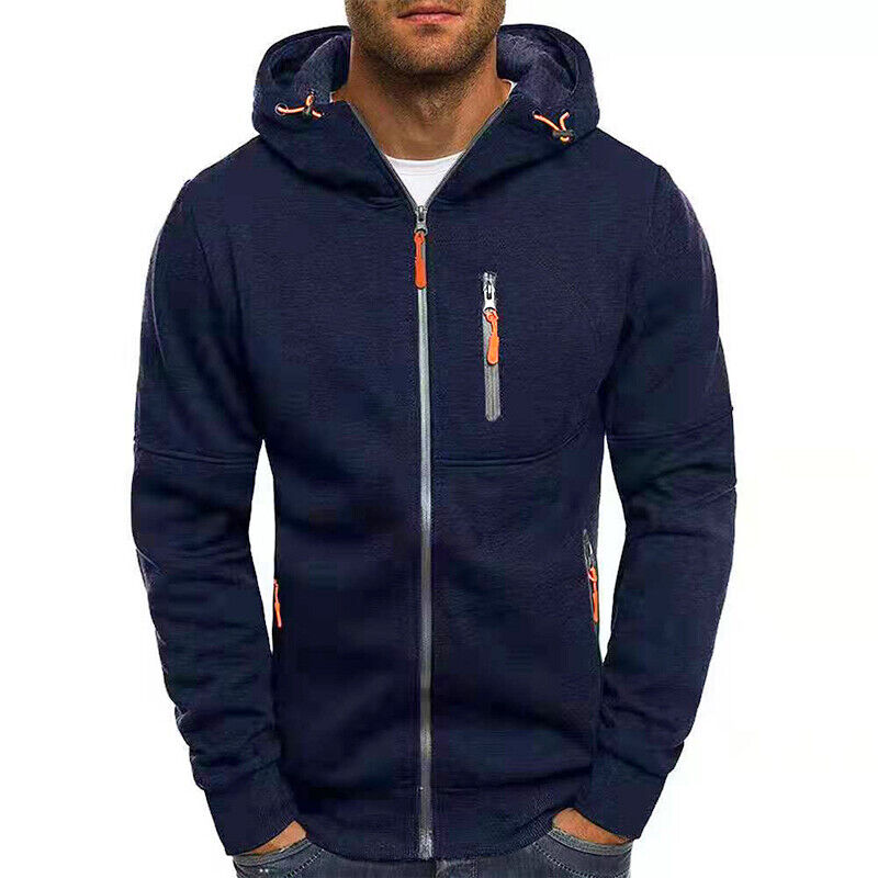 Mens Fleece Lined Hoodie Long Sleeve Zip Up Pocket Warm Jacket Sweatshirts Coat