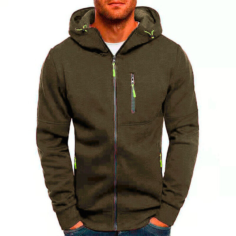 Mens Fleece Lined Hoodie Long Sleeve Zip Up Pocket Warm Jacket Sweatshirts Coat